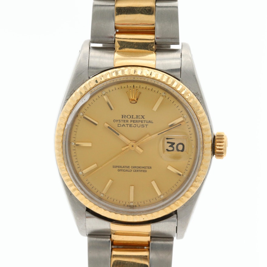 Vintage Rolex Datejust 18K Gold and Stainless Steel Wristwatch, 1975