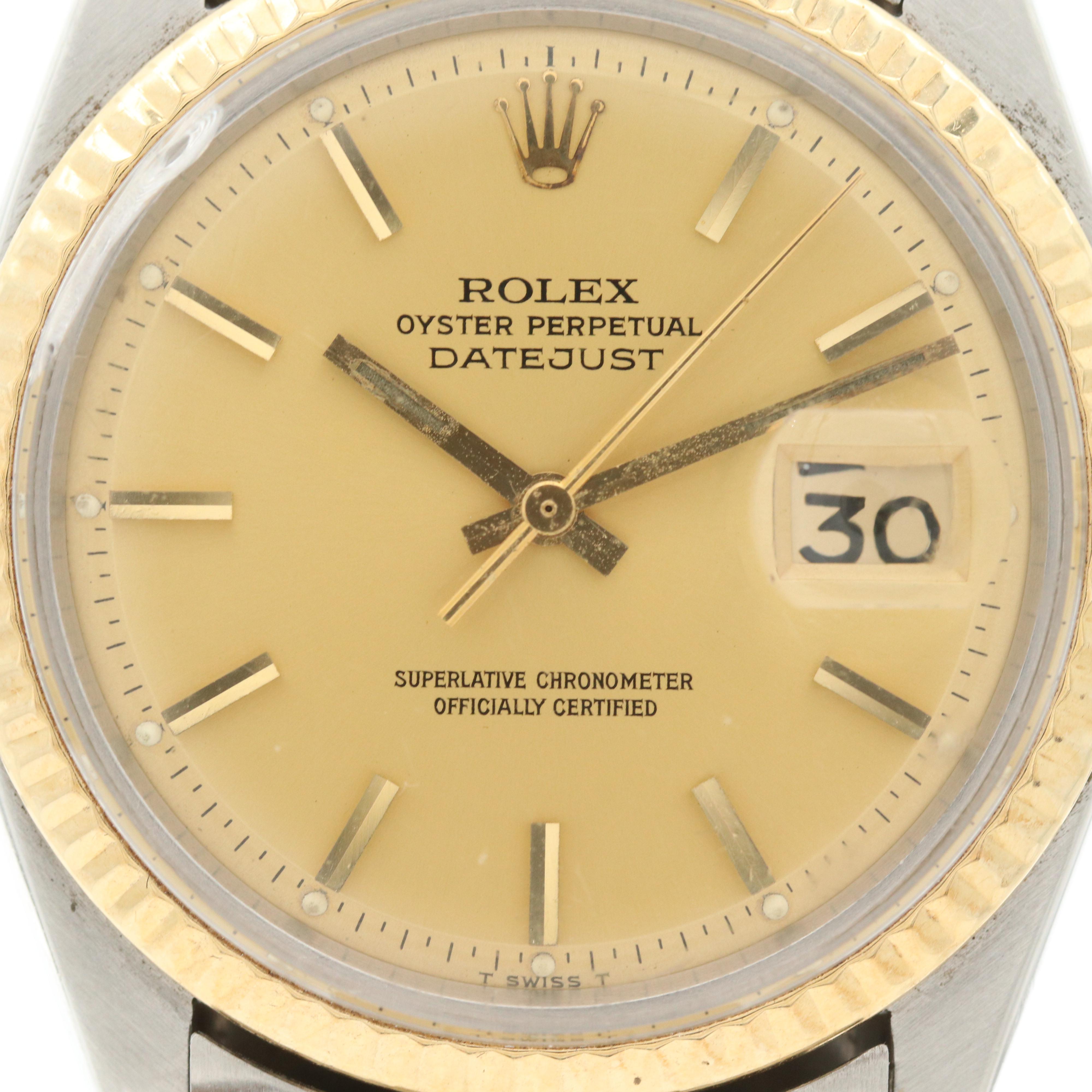 Vintage Rolex Datejust 18K Gold and Stainless Steel Watch, 1975