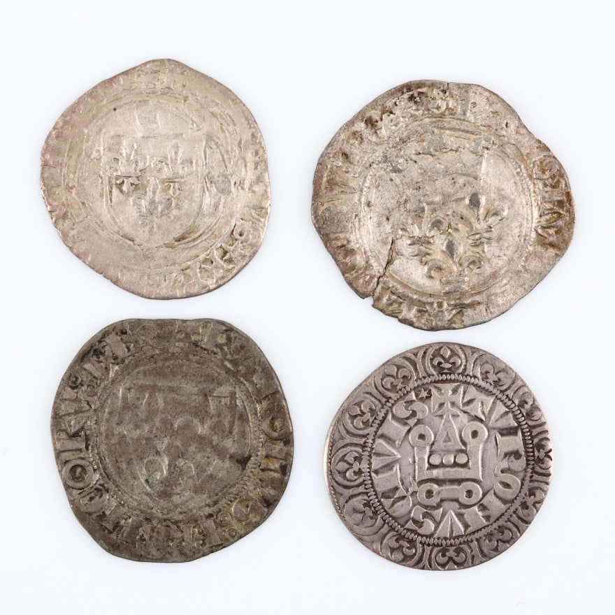 Five European Silver Hammered Coins From the Middle Ages, ca. 1258 to 1540