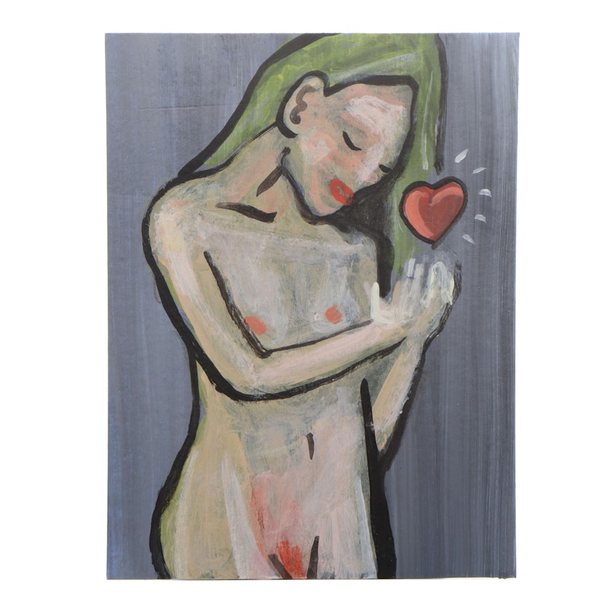 N. Scott Carroll Female Nude Outsider Art Acrylic Painting
