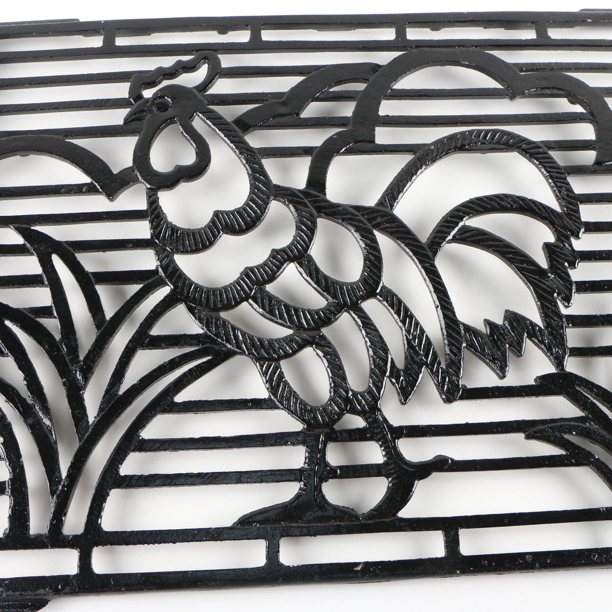 Oversized Cast Iron Register Grate with Rooster Motif, Vintage