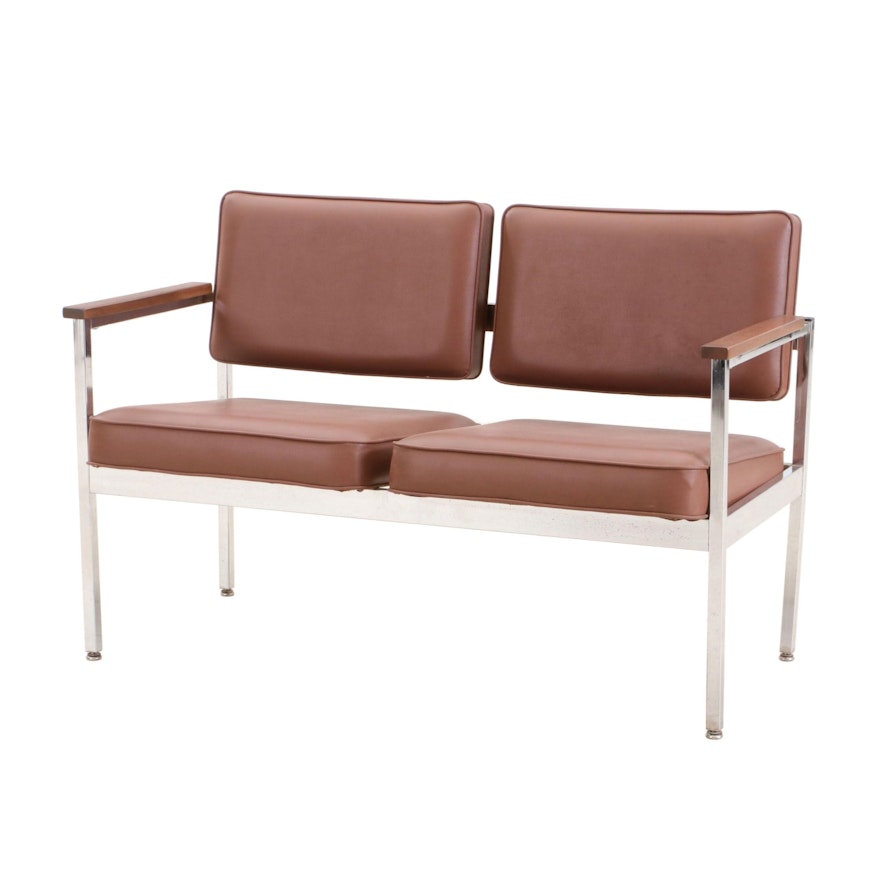 Mid Century Modern Chrome and Walnut Bench by United Chair Co.