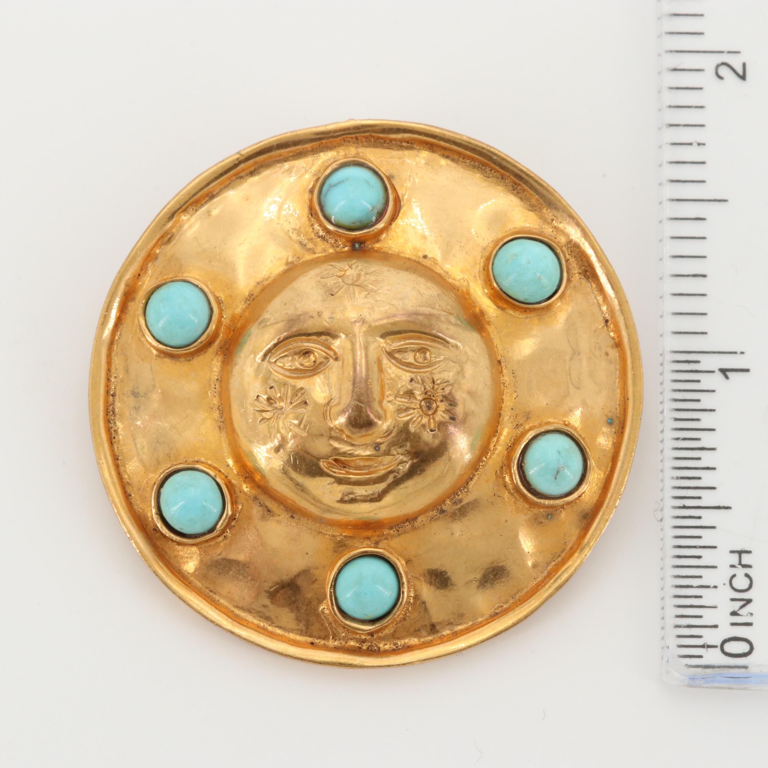 Anna Morelli Gold Tone Turquoise Converter Brooch