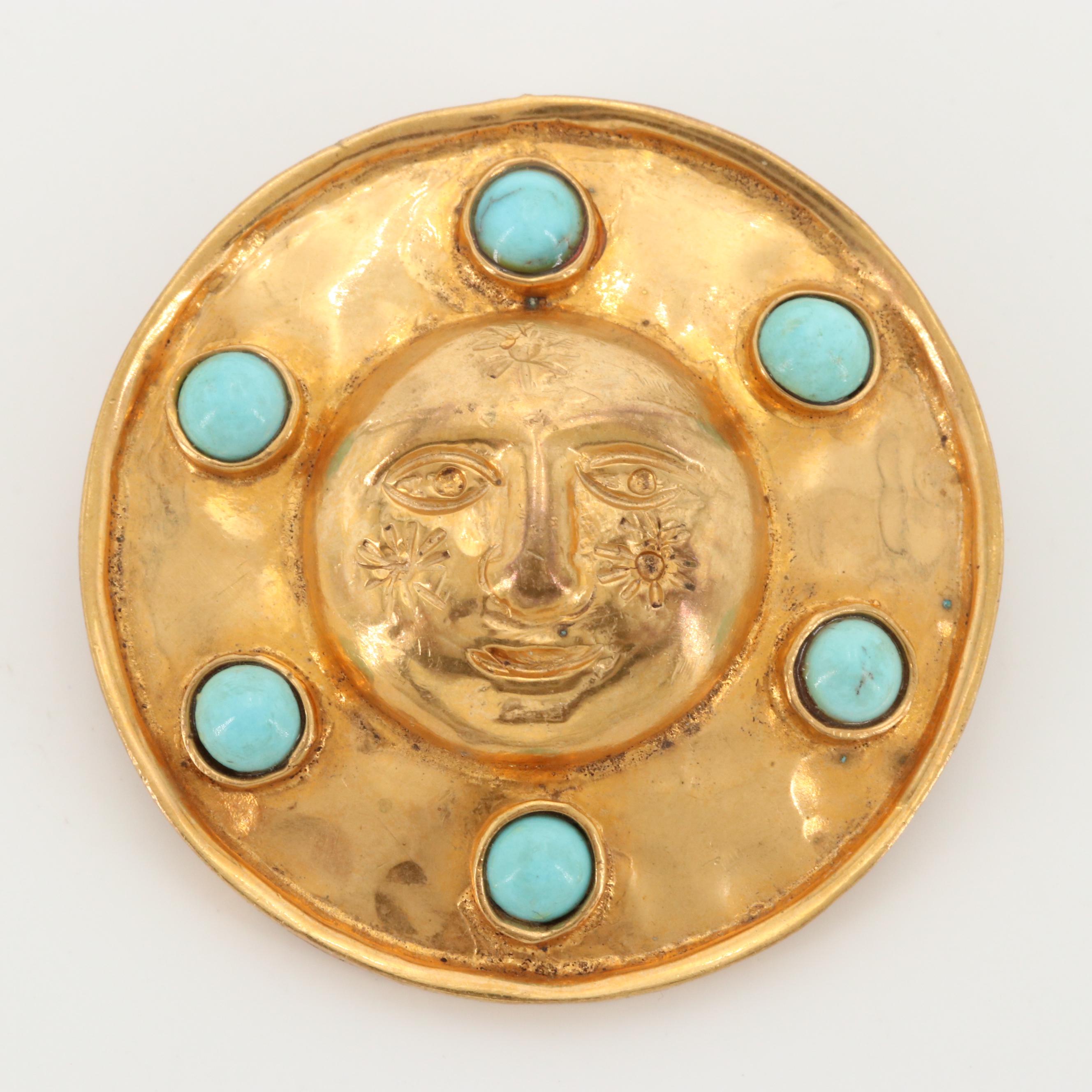 Anna Morelli Gold Tone Turquoise Converter Brooch