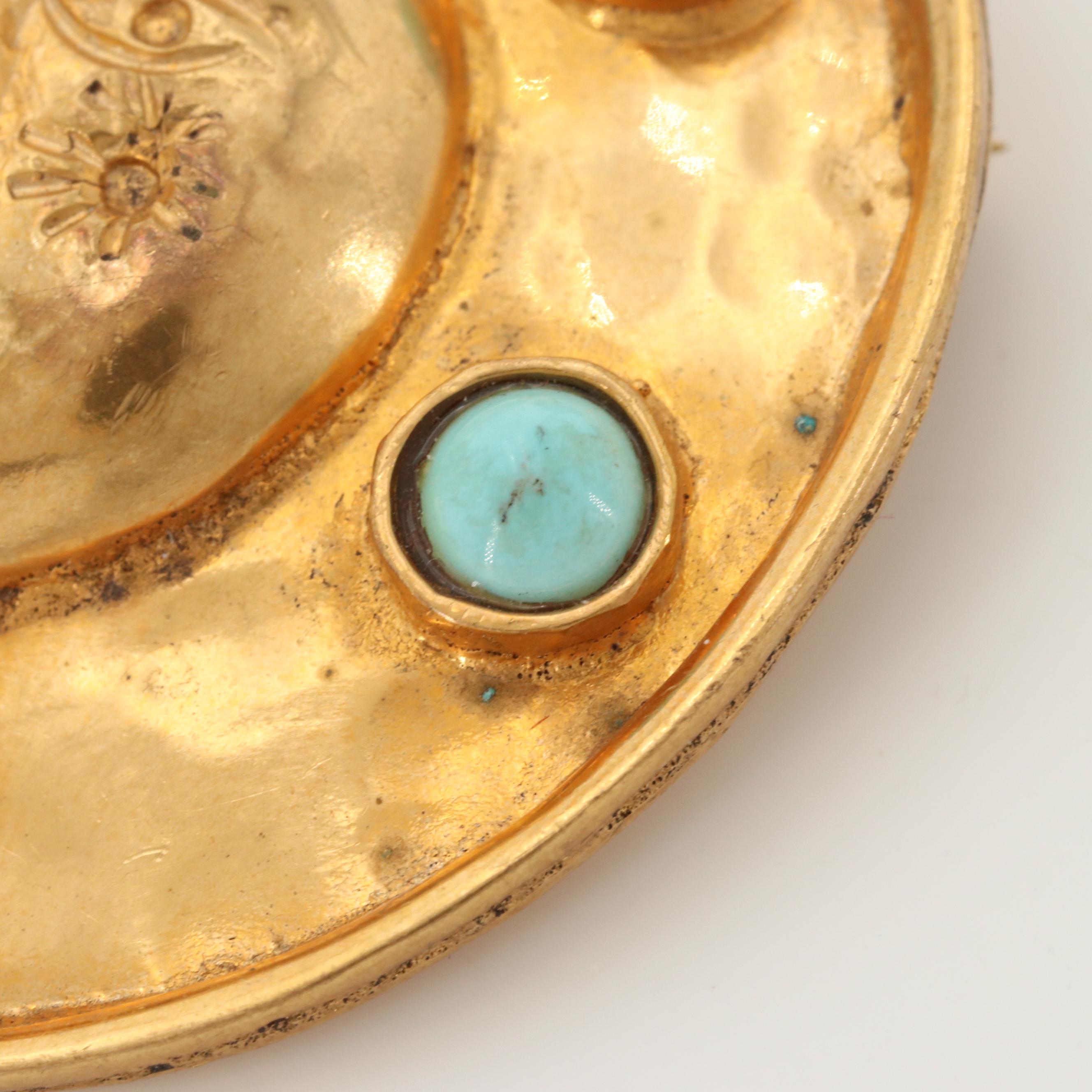 Anna Morelli Gold Tone Turquoise Converter Brooch