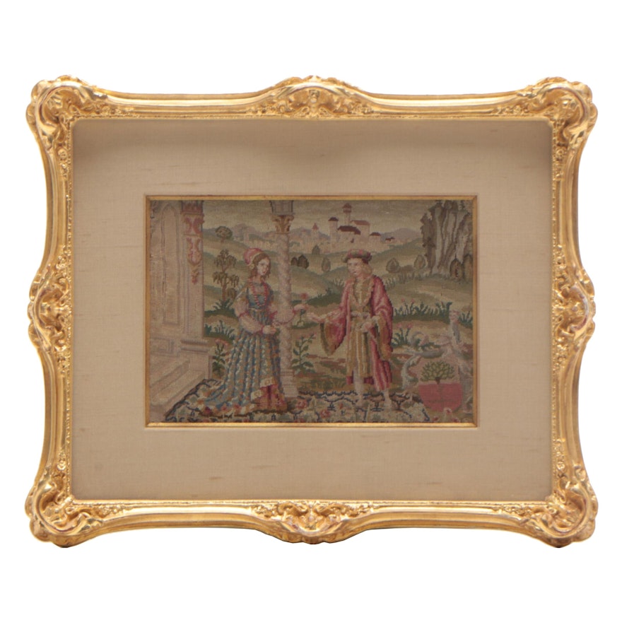 Northern European Silk Petit-Point Needlework Picture, Late 18th Century