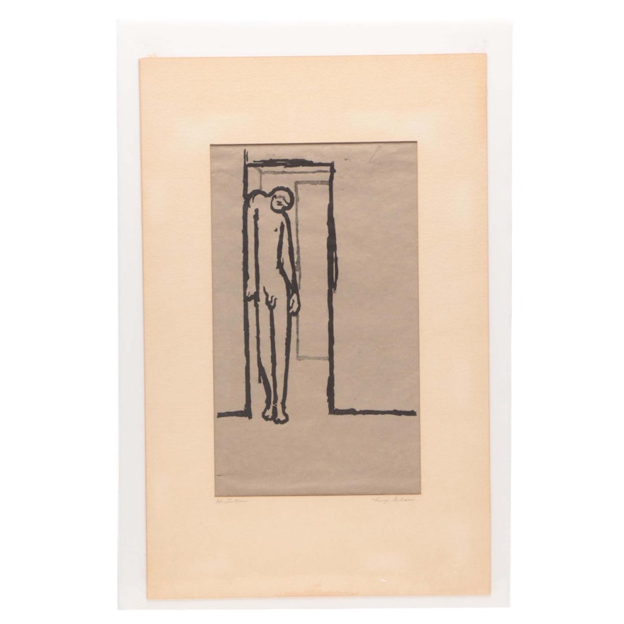Evelyn Levy Shaw Figural Lithograph "Hesitation"