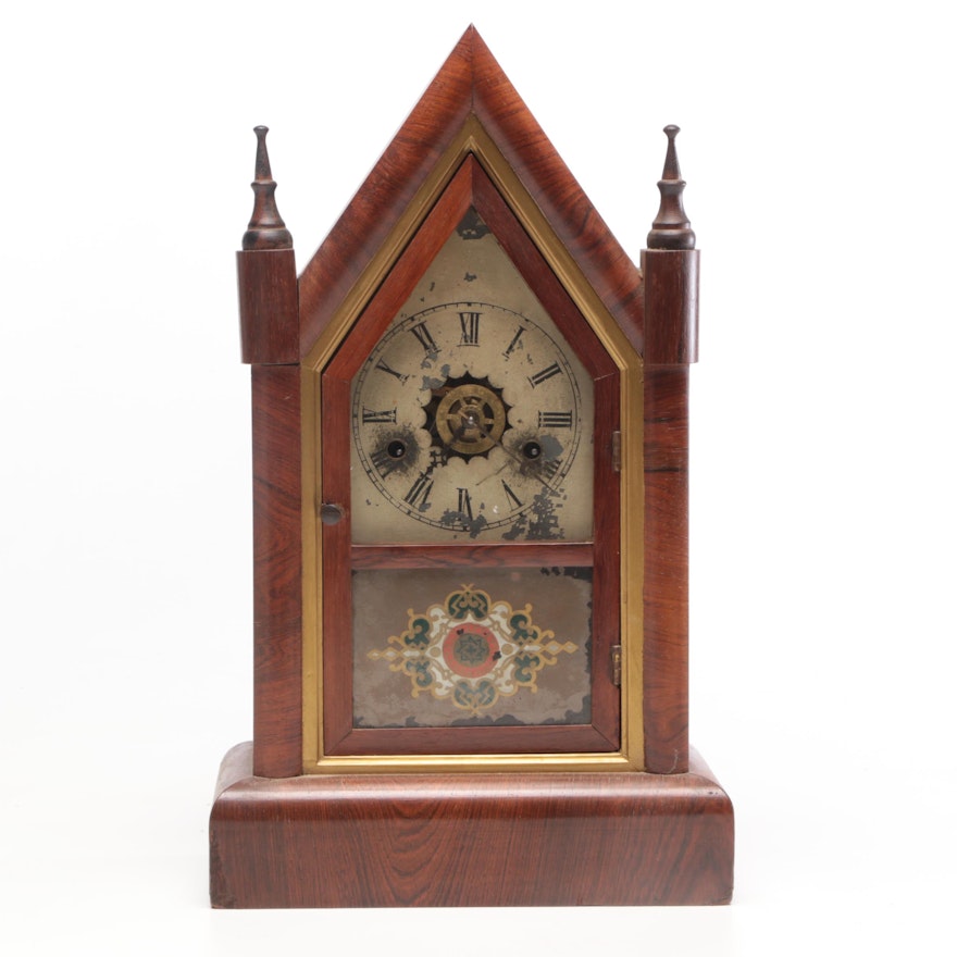 Gilbert Manufacturing Company Walnut Steeple Clock, Late 19th to Early 20th C.