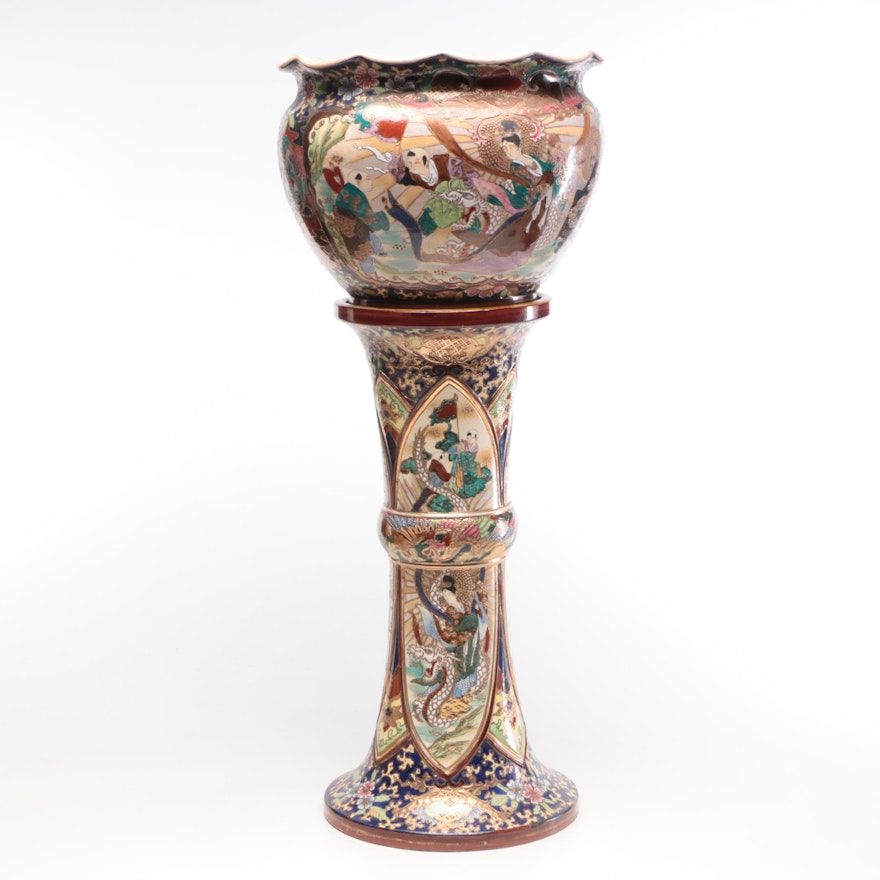 Chinese Porcelain Cloisonné Jardiniere Planter with Stand, Early 20th-Century
