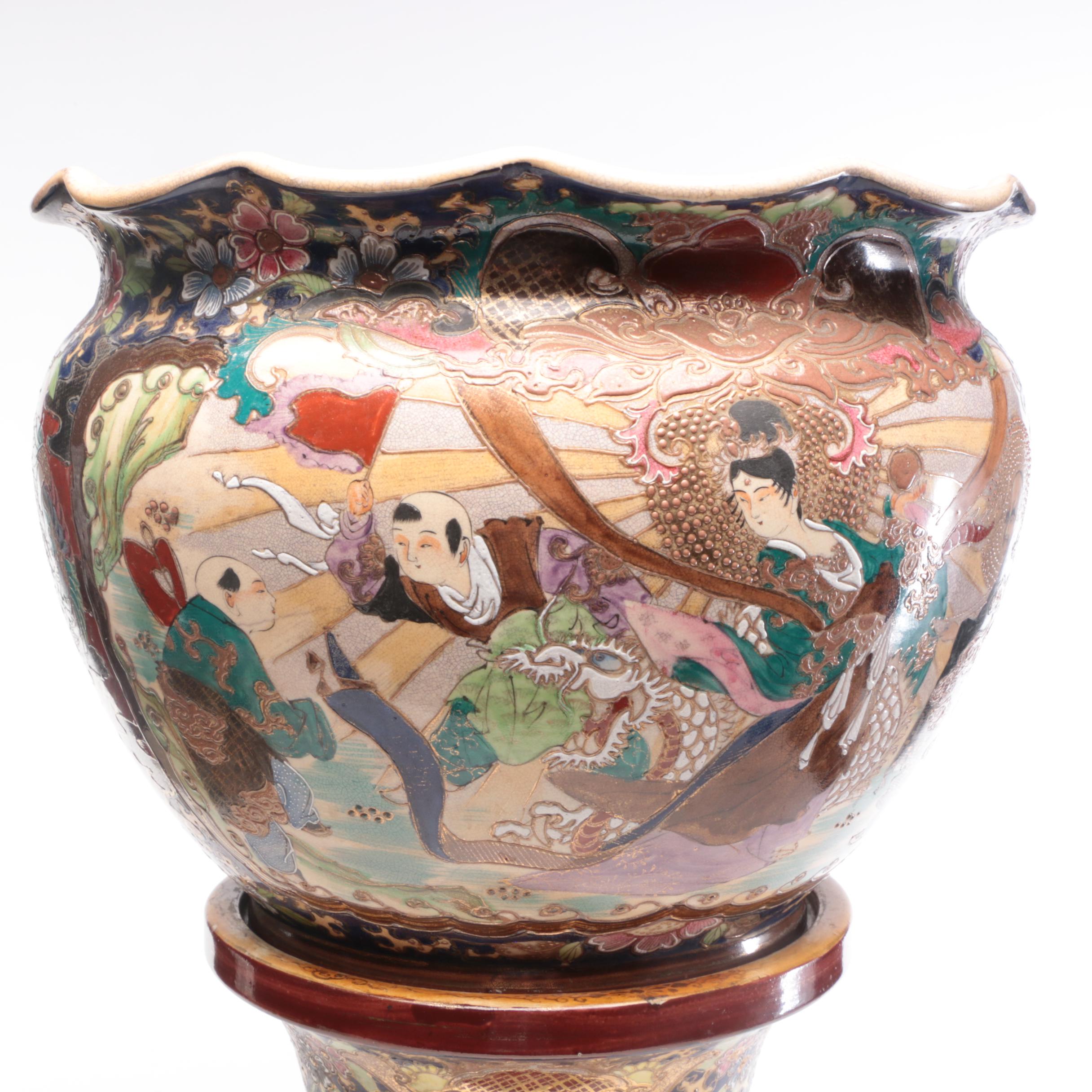 Chinese Porcelain Cloisonné Jardiniere Planter with Stand, Early 20th-Century