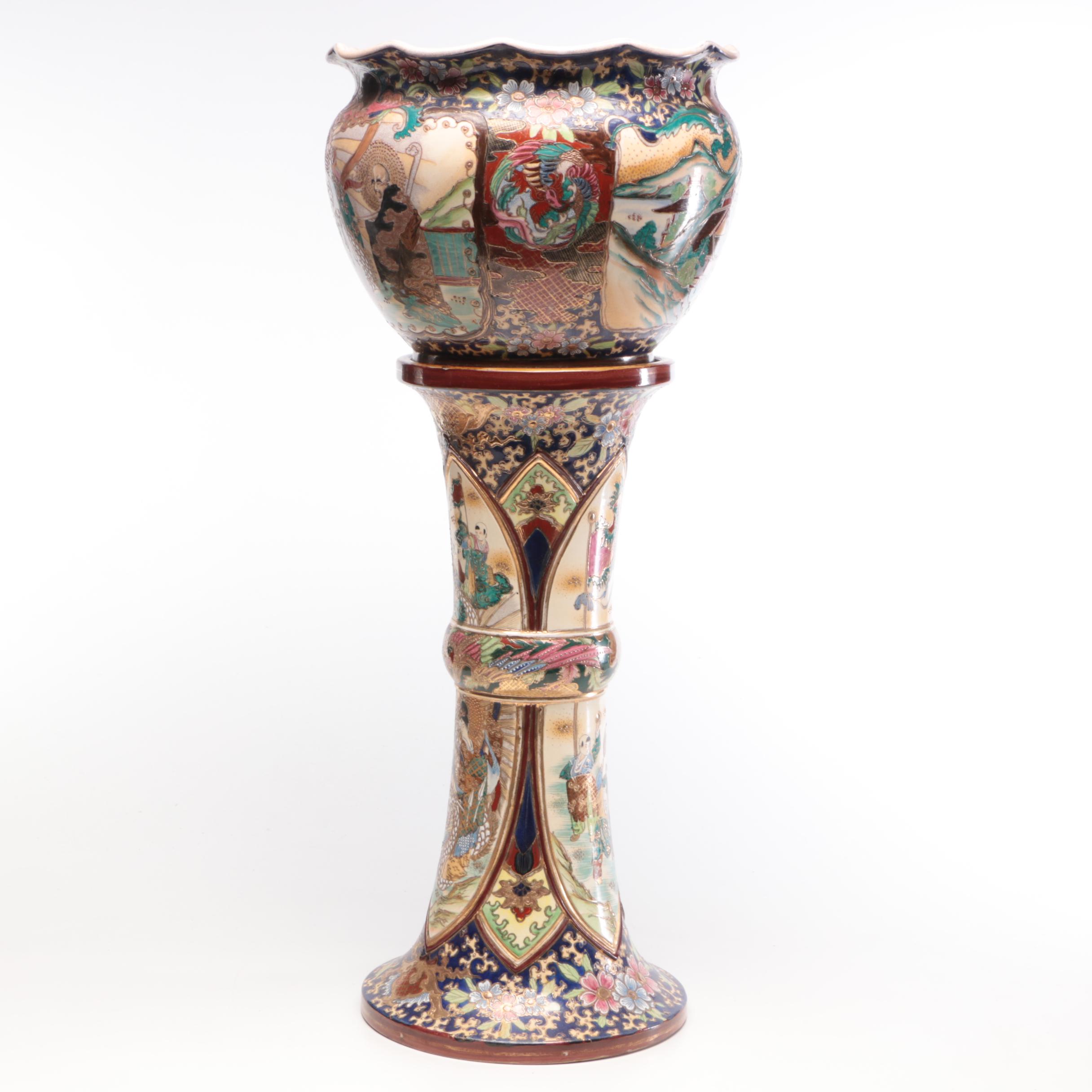 Chinese Porcelain Cloisonné Jardiniere Planter with Stand, Early 20th-Century