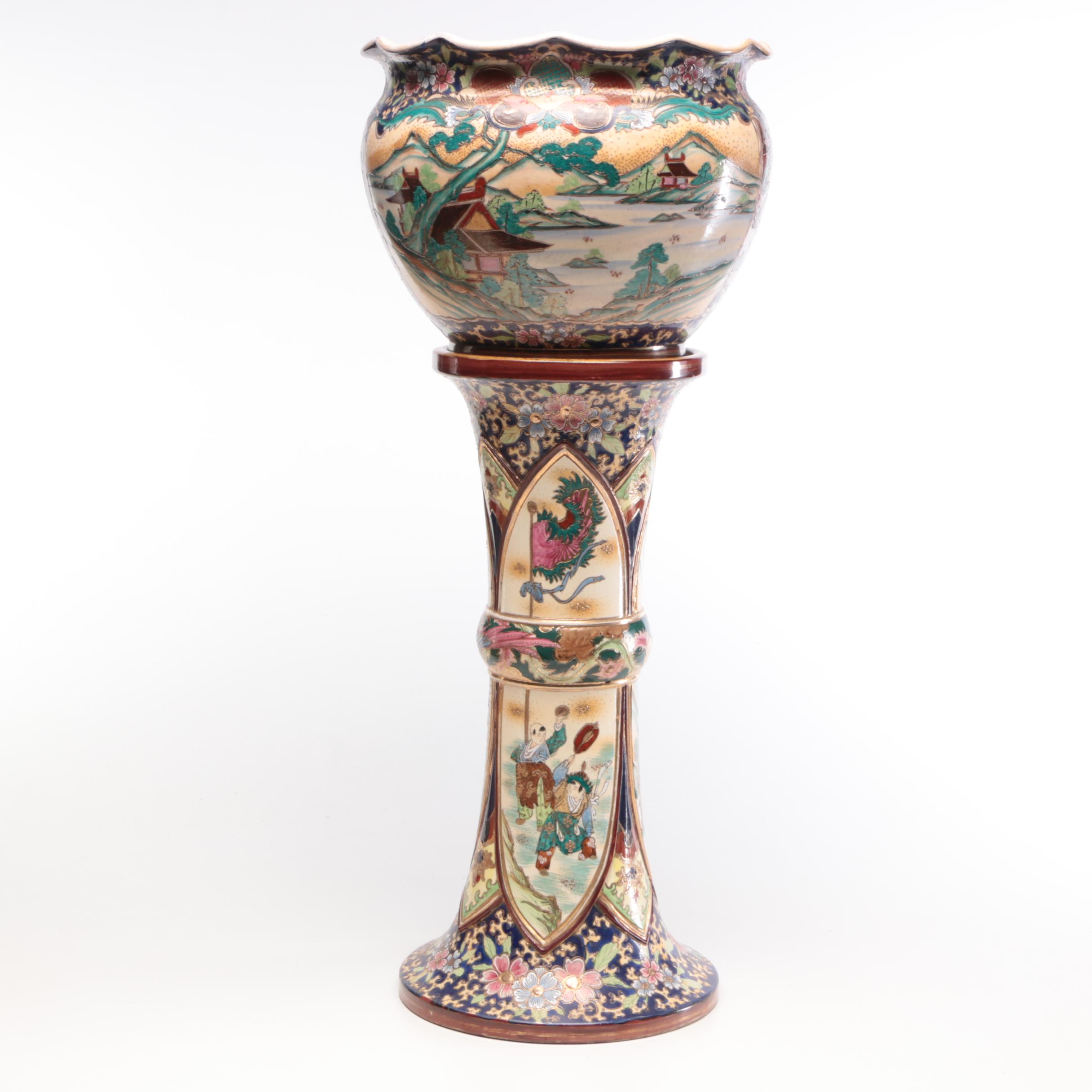 Chinese Porcelain Cloisonné Jardiniere Planter with Stand, Early 20th-Century