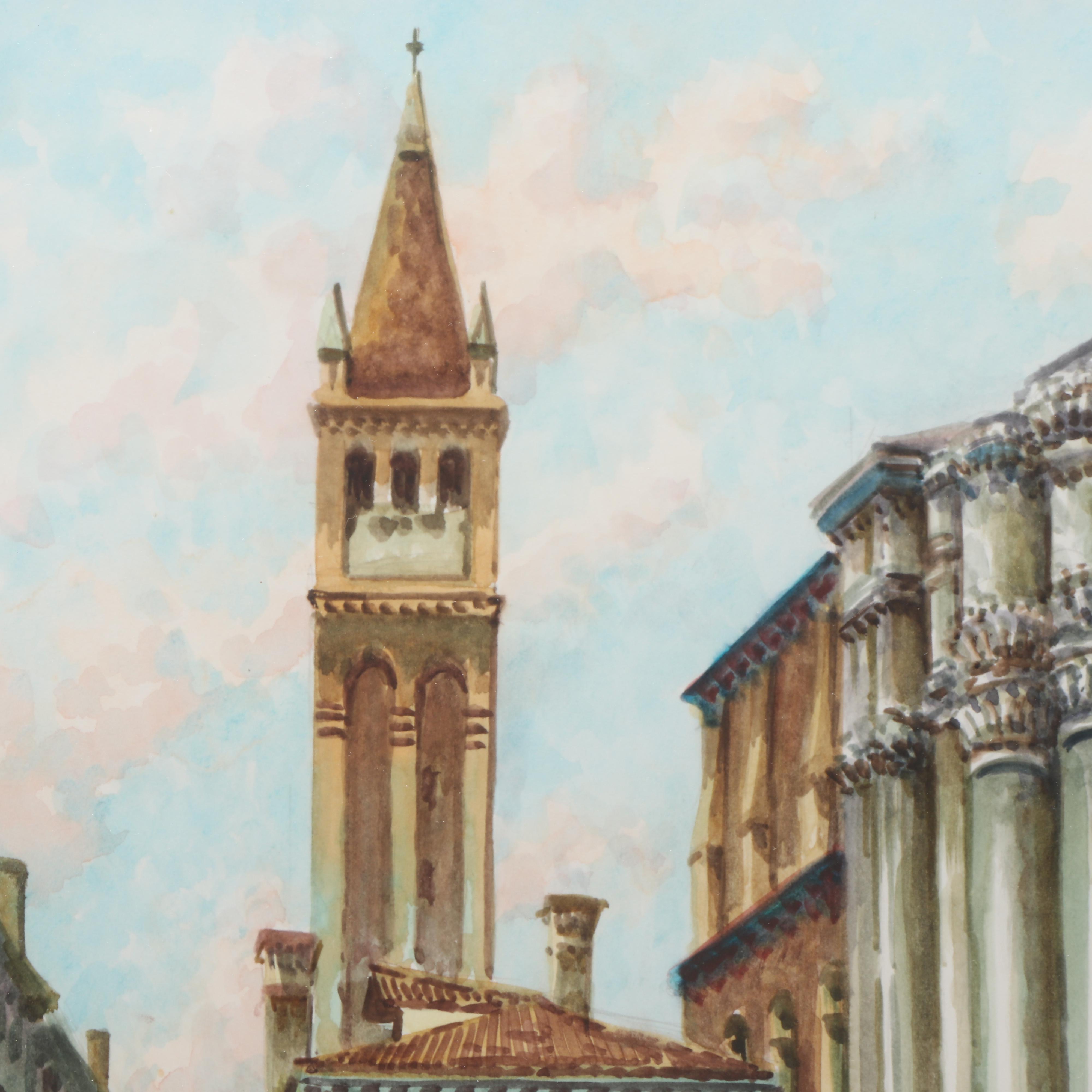 Saverio de Bello Venice Canal Gondola Watercolor Painting