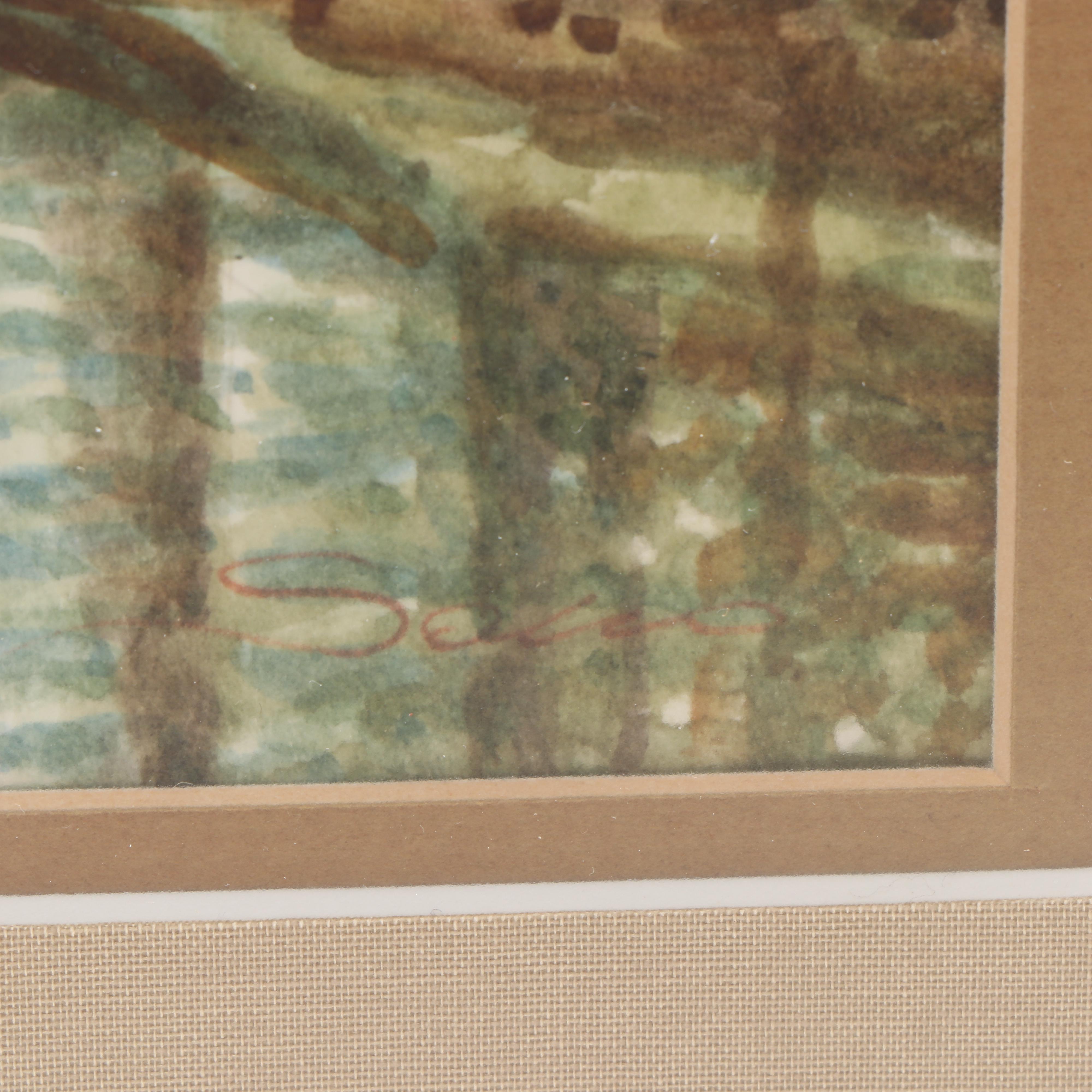 Saverio de Bello Venice Canal Gondola Watercolor Painting