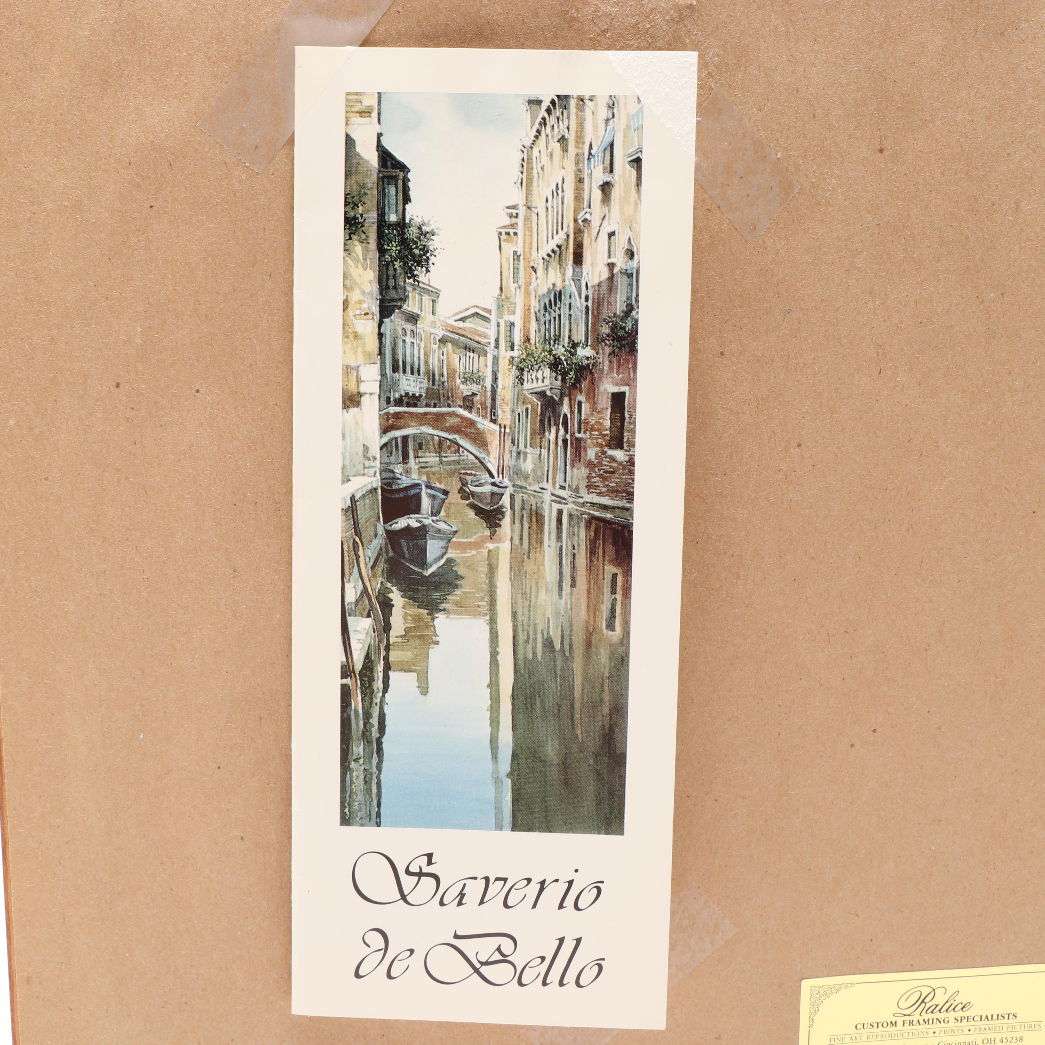 Saverio de Bello Venice Canal Gondola Watercolor Painting
