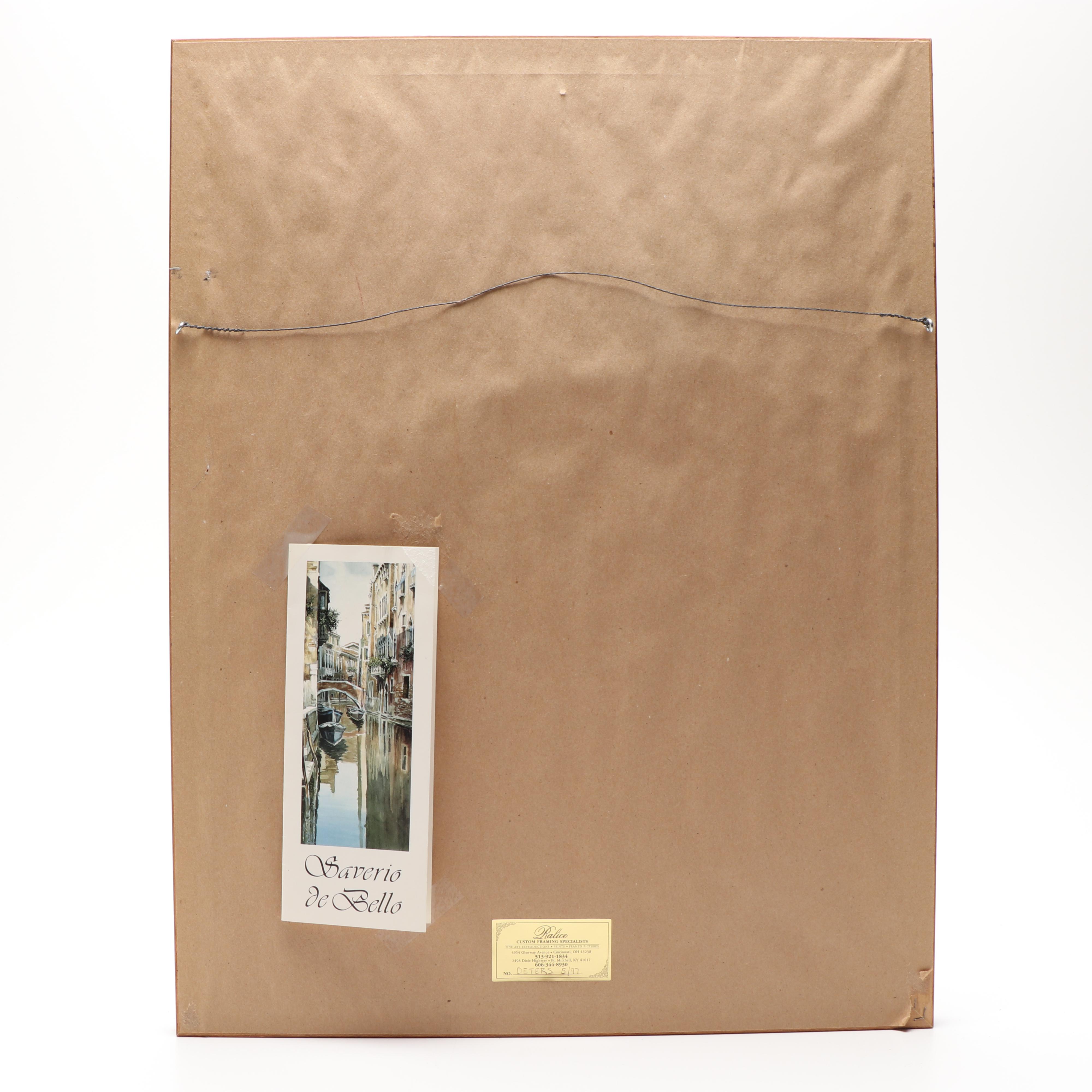 Saverio de Bello Venice Canal Gondola Watercolor Painting