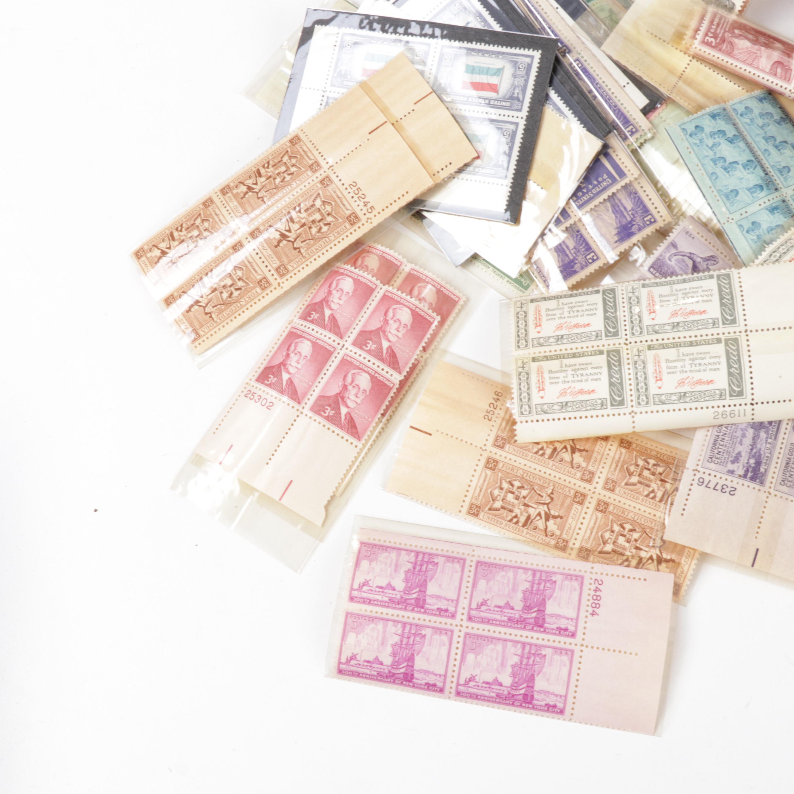 Mid Century USPS Postage Stamp Sheet Blocks