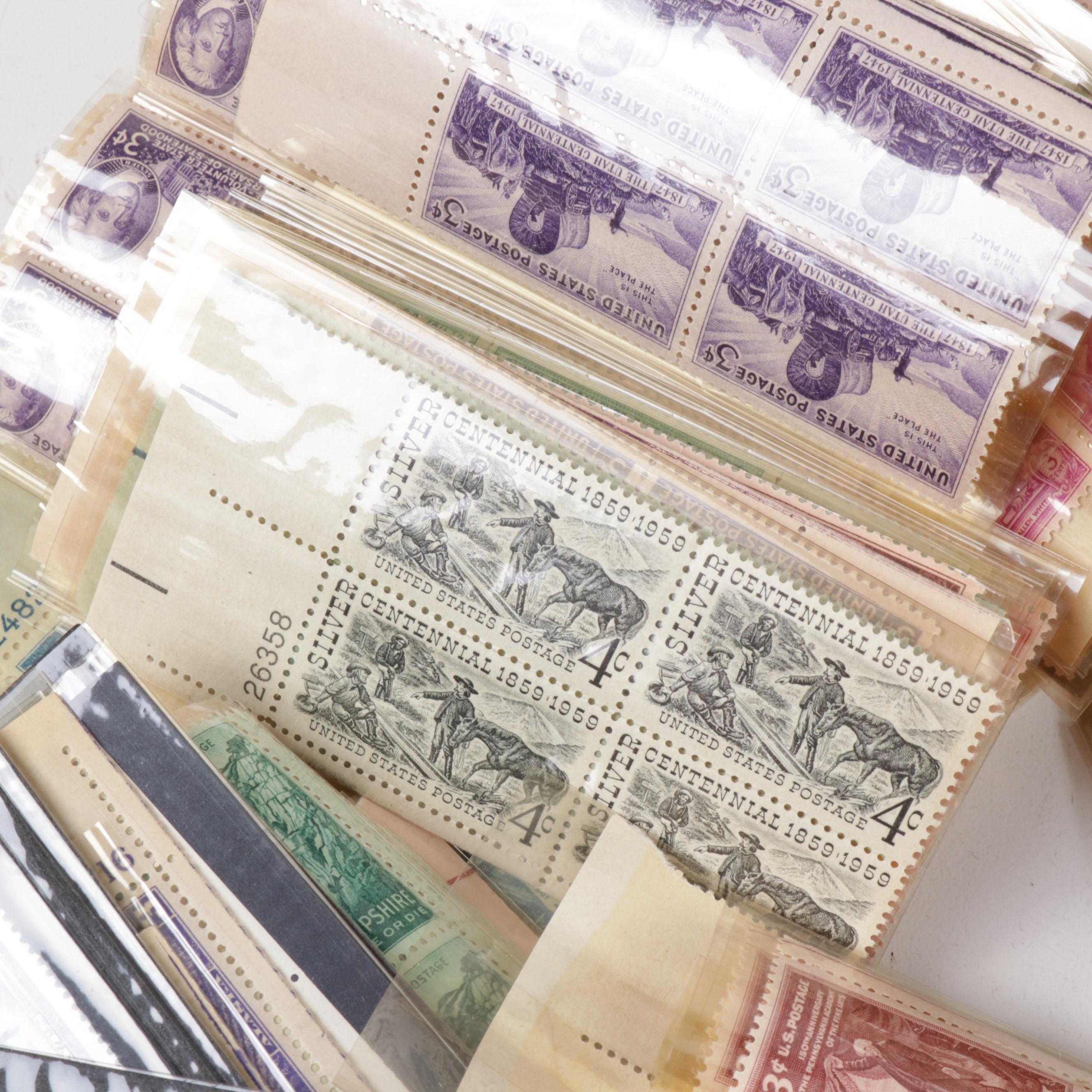 Mid Century USPS Postage Stamp Sheet Blocks