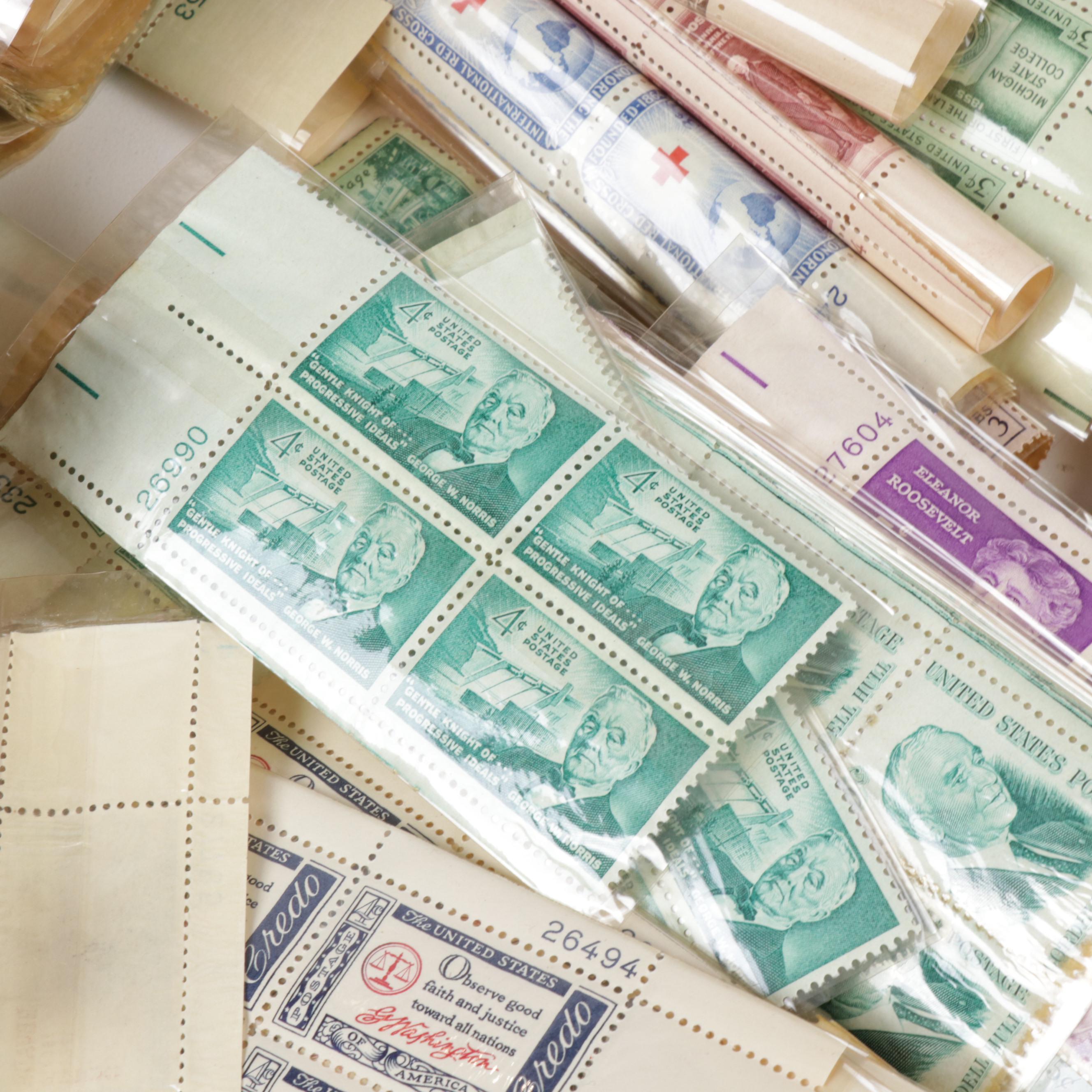 Mid Century USPS Postage Stamp Sheet Blocks