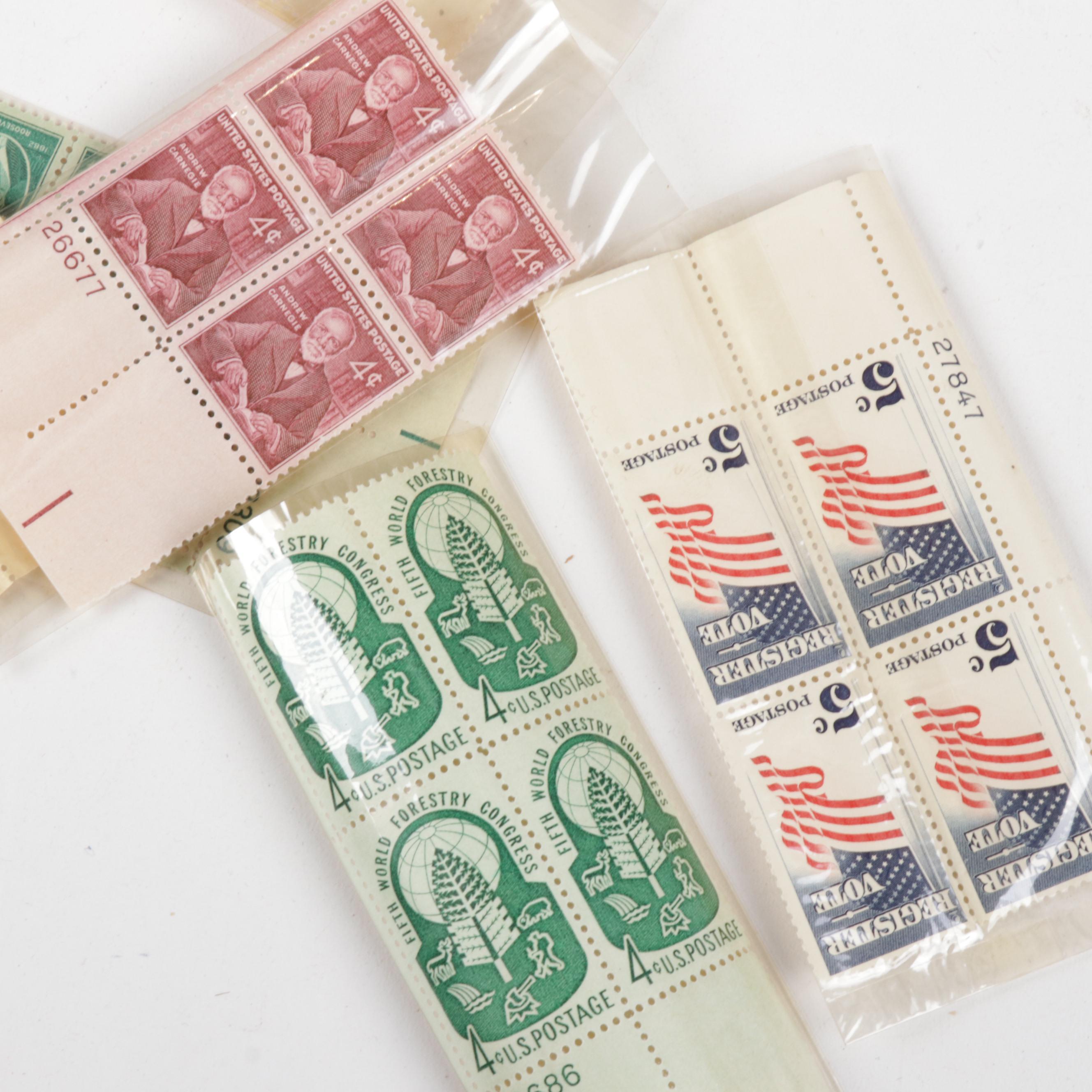 Mid Century USPS Postage Stamp Sheet Blocks