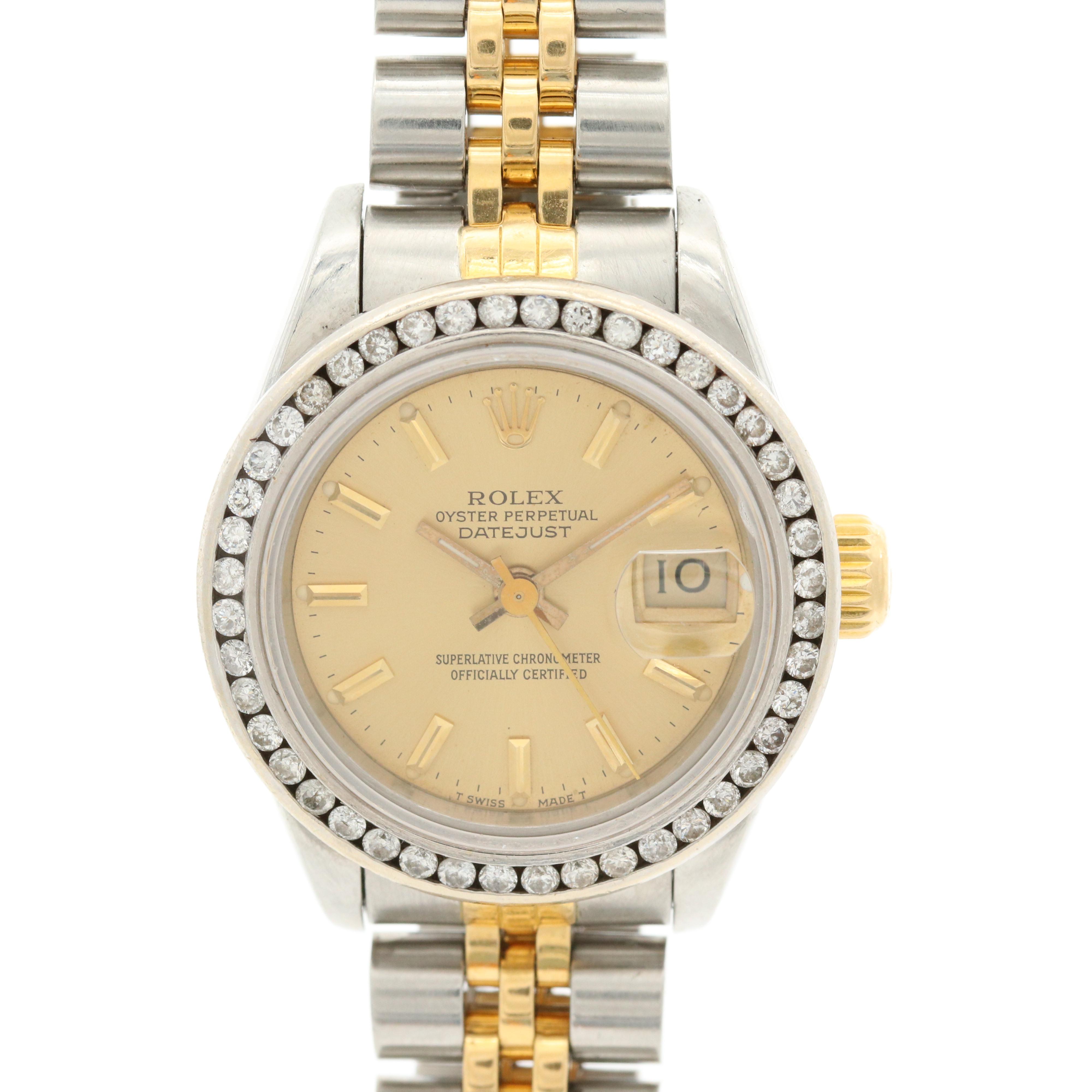 Rolex Datejust 14K and 18K Gold, Stainless Steel and Diamond Bezel Watch, 1987