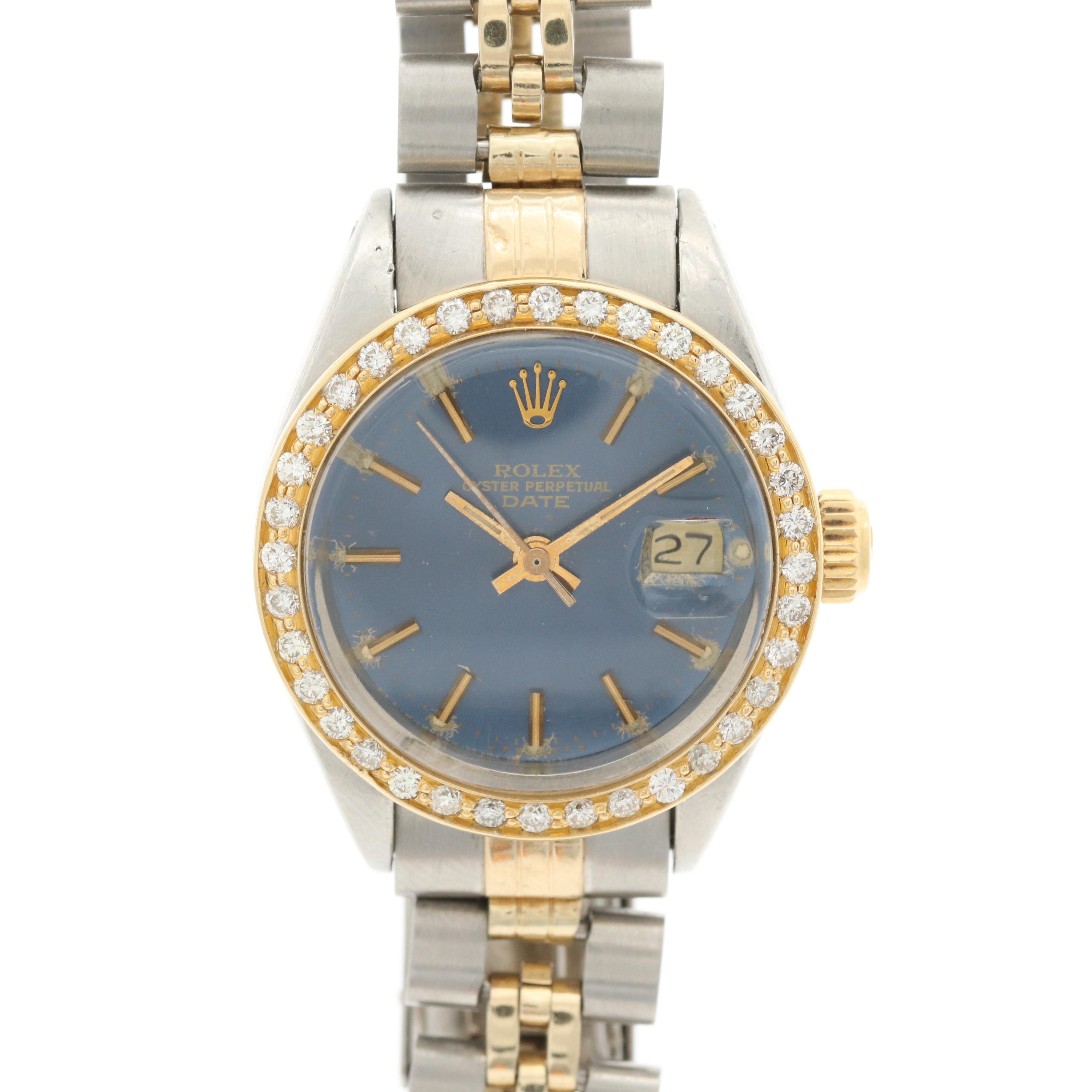 Rolex Oyster Perpetual Date Stainless Steel, 14K and 18K Diamond Watch