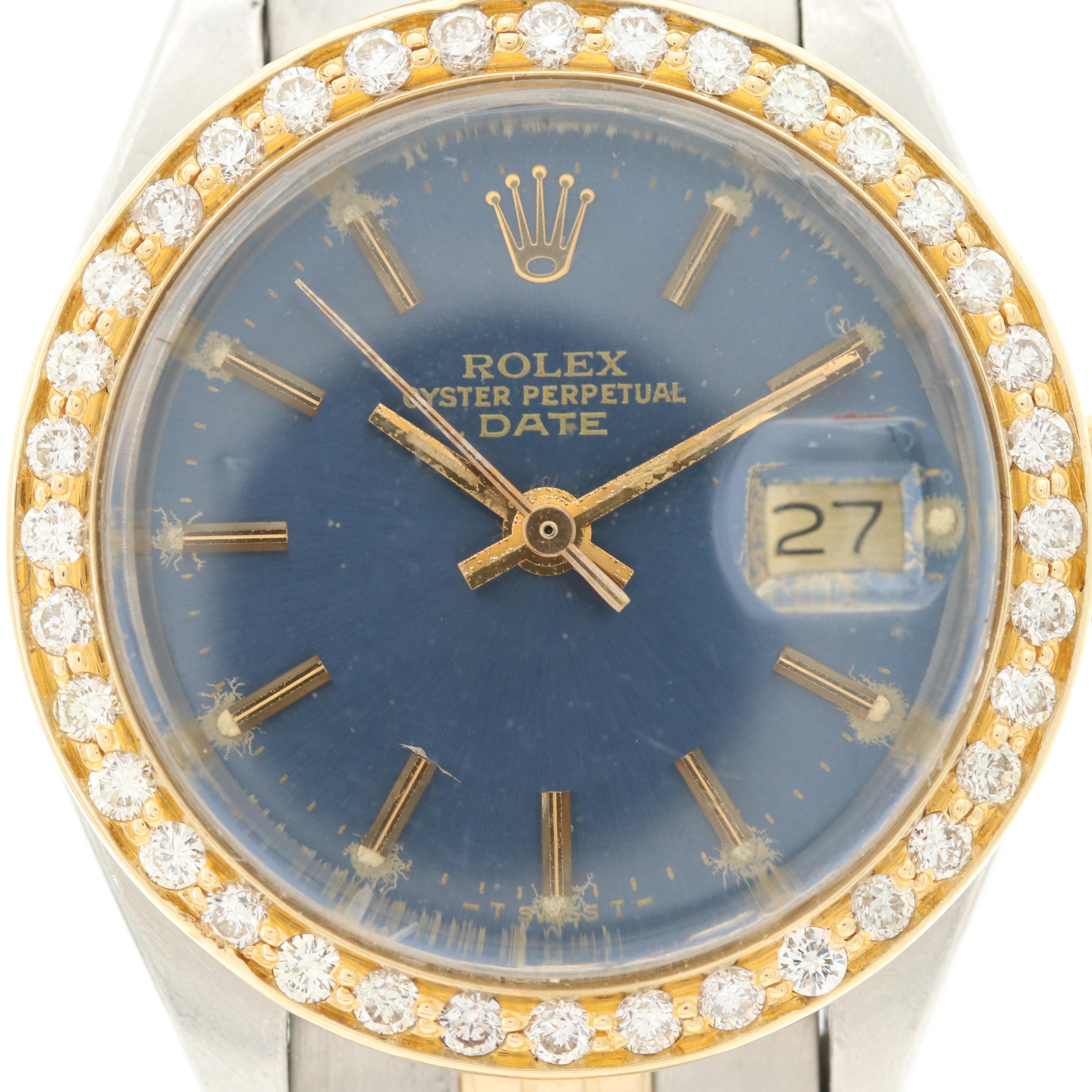 Rolex Oyster Perpetual Date Stainless Steel, 14K and 18K Diamond Watch