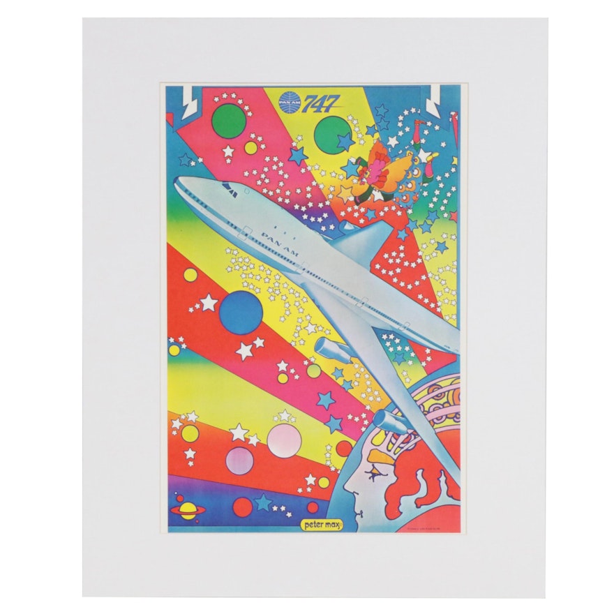 Peter Max Offset Lithograph "Pan Am 747"