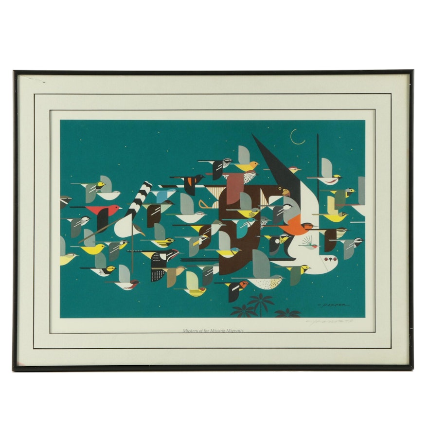 Charley Harper Offset Lithograph "Mystery of the Missing Migrants"