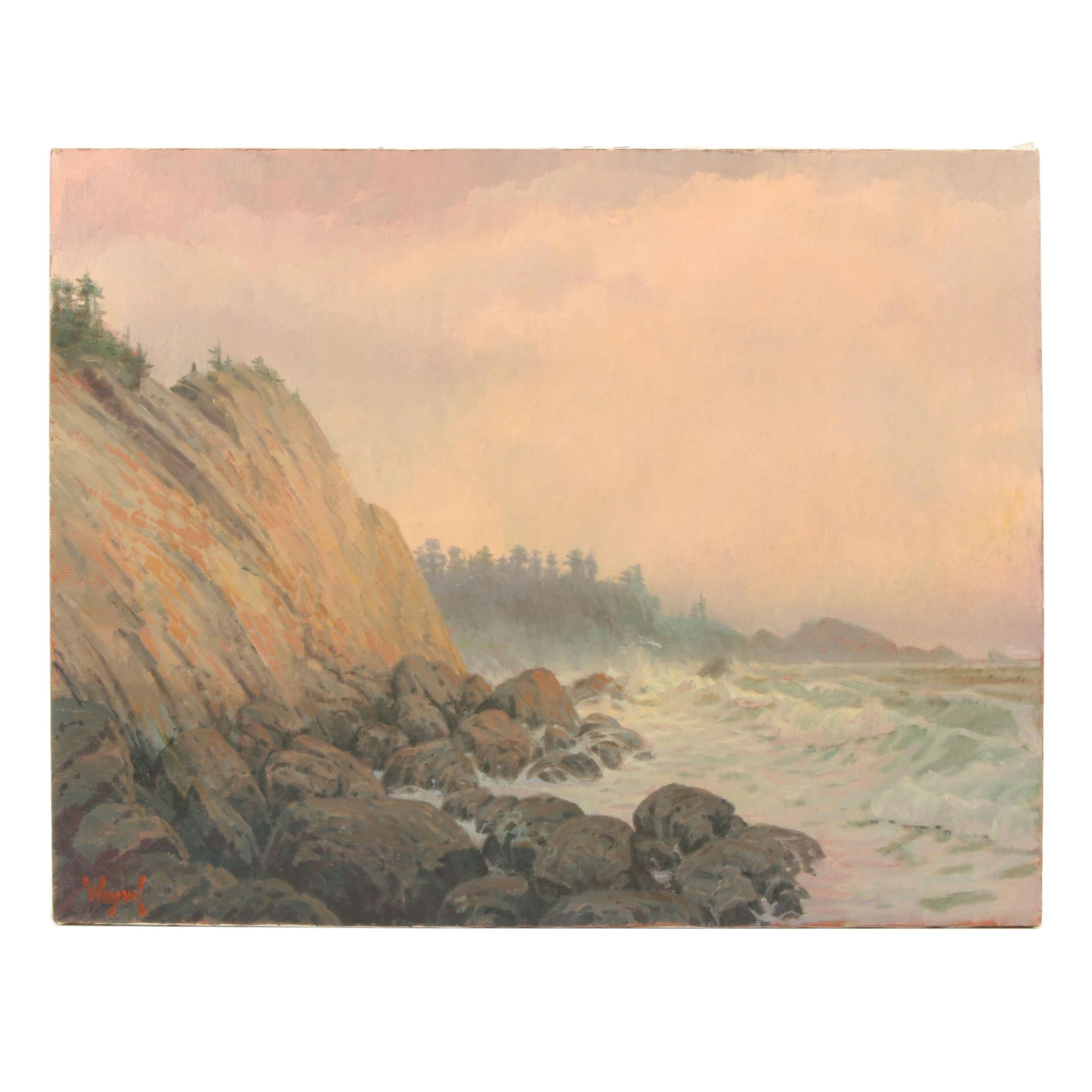 Patrick A. Woodman Landscape Oil Painting of Coastal Scene