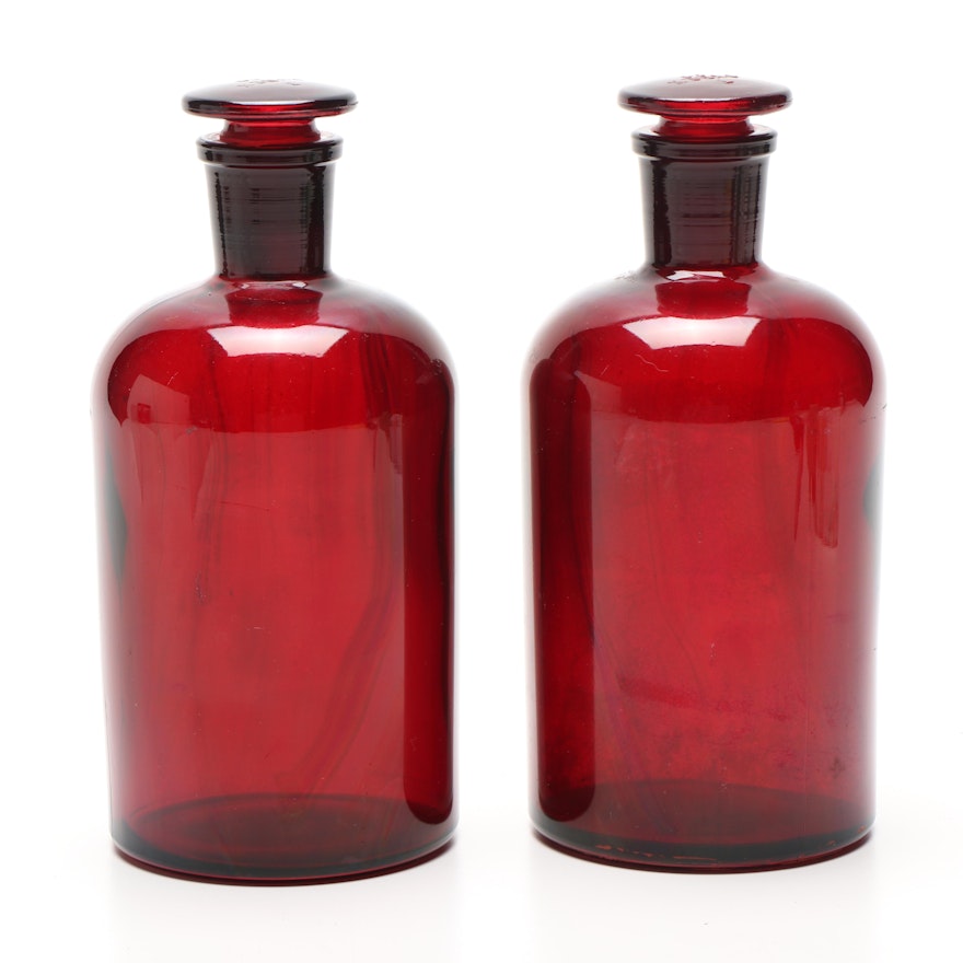 Pyrex Ruby Glass Apothecary or Laboratory Bottles, Vintage