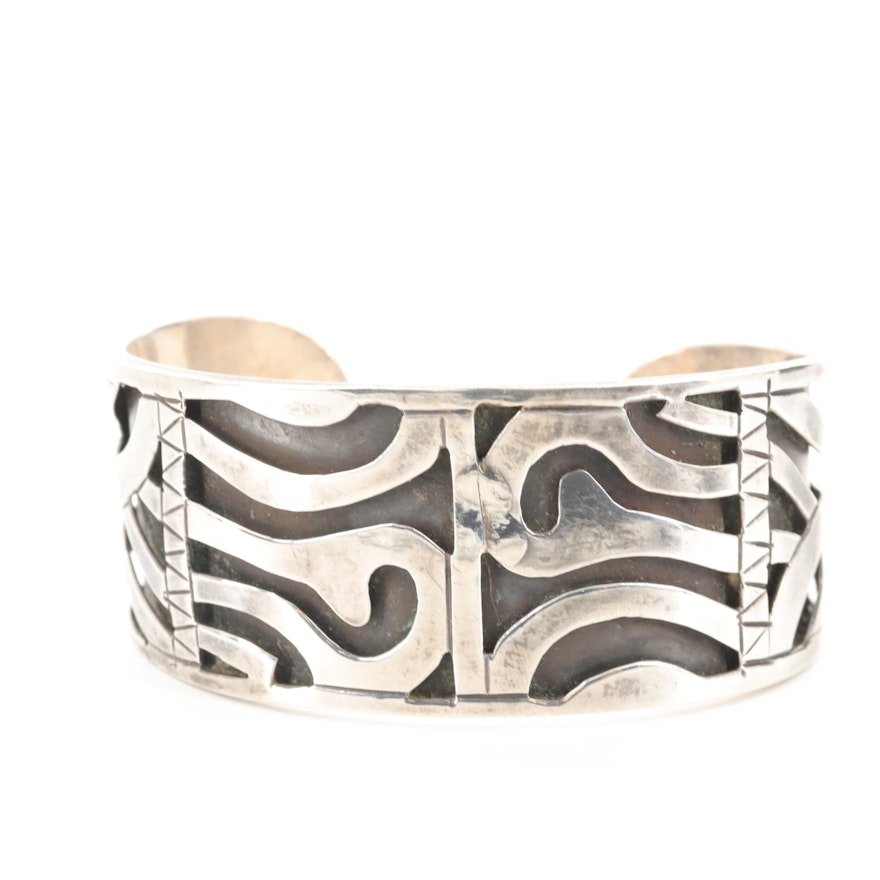Taxco Sterling Silver Overlay Cuff Bracelet