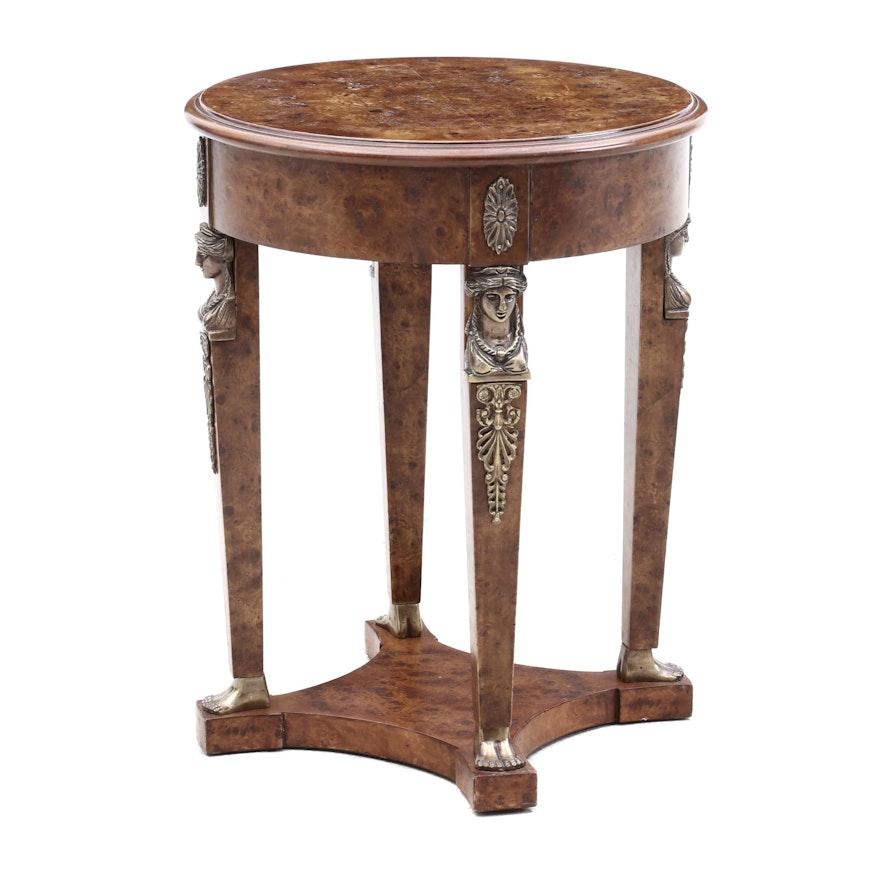 Empire Style Burl Wood End Table, Late 20th Century