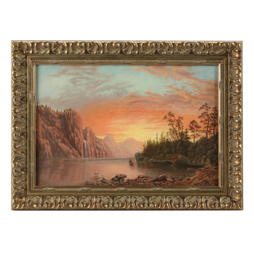 Hudson River School Style Landscape Oil Painting