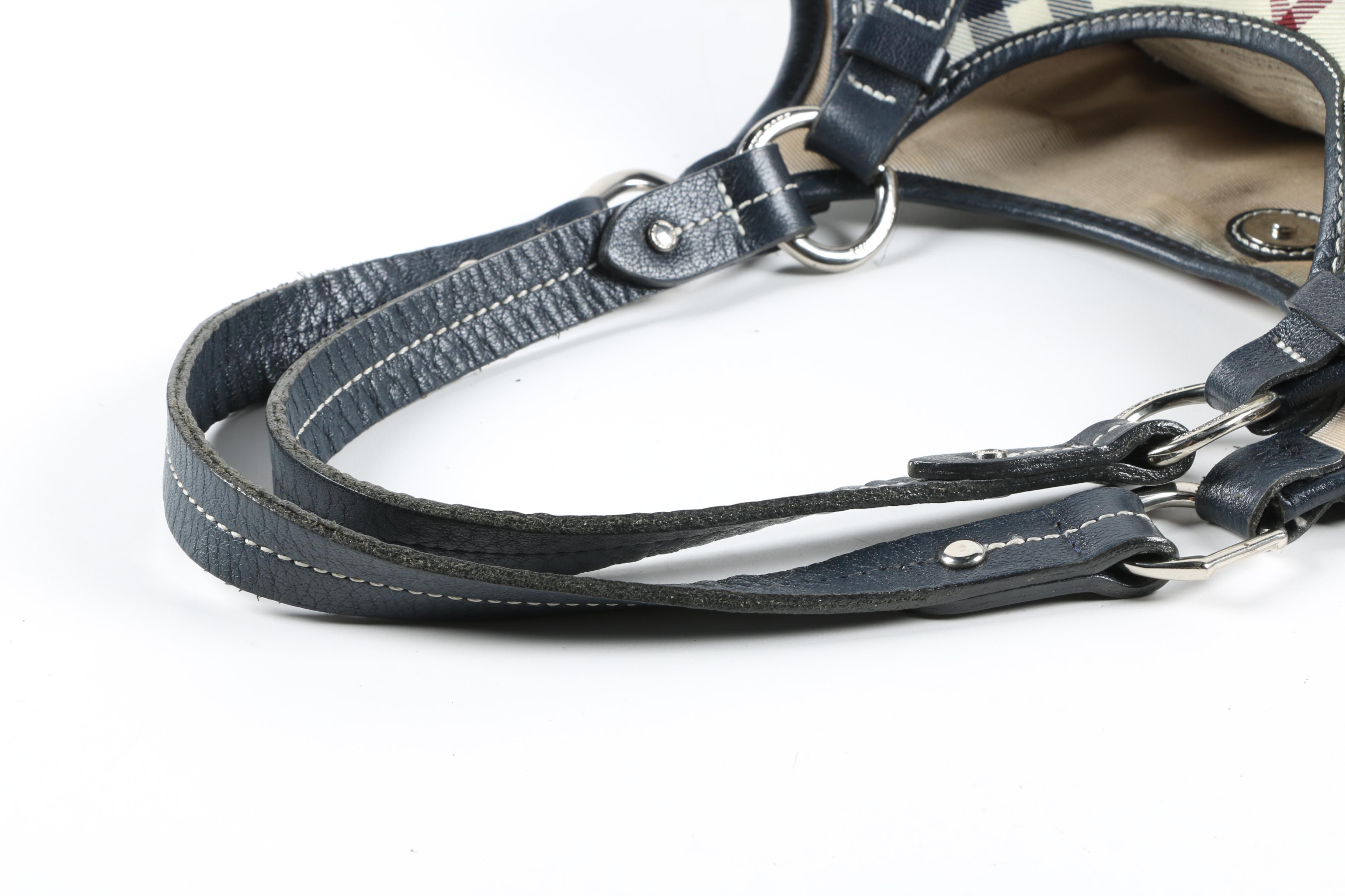 Burberry Blue Label Hobo Bag in White Nylon Plaid Canvas with Leather Trim