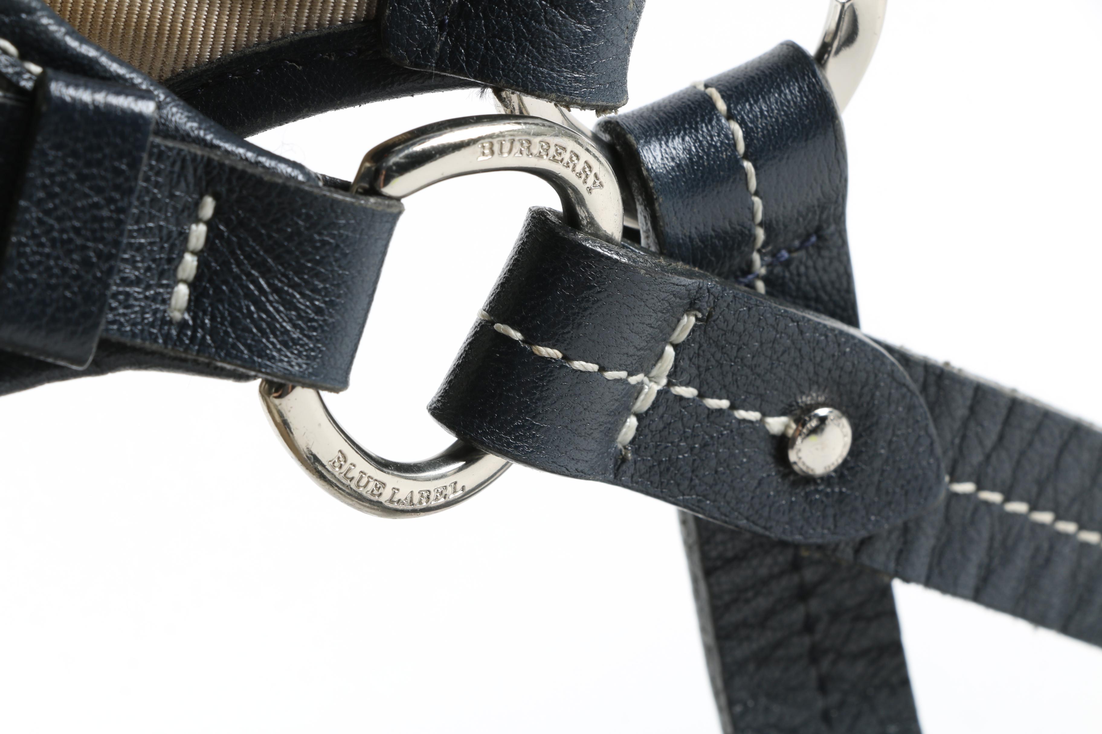 Burberry Blue Label Hobo Bag in White Nylon Plaid Canvas with Leather Trim