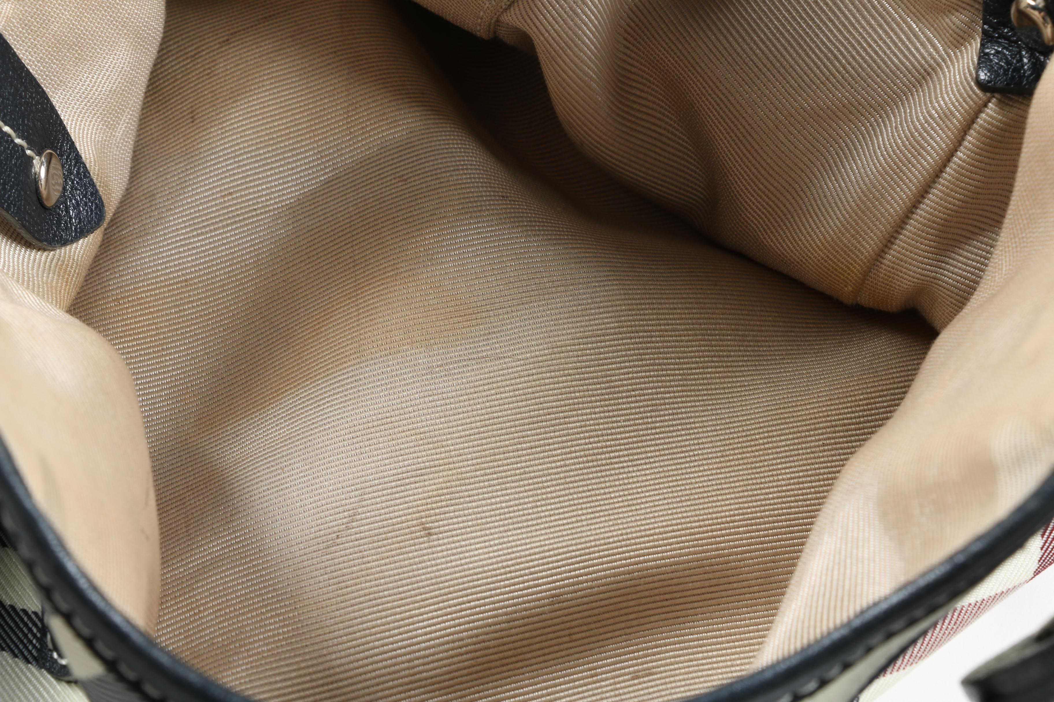 Burberry Blue Label Hobo Bag in White Nylon Plaid Canvas with Leather Trim