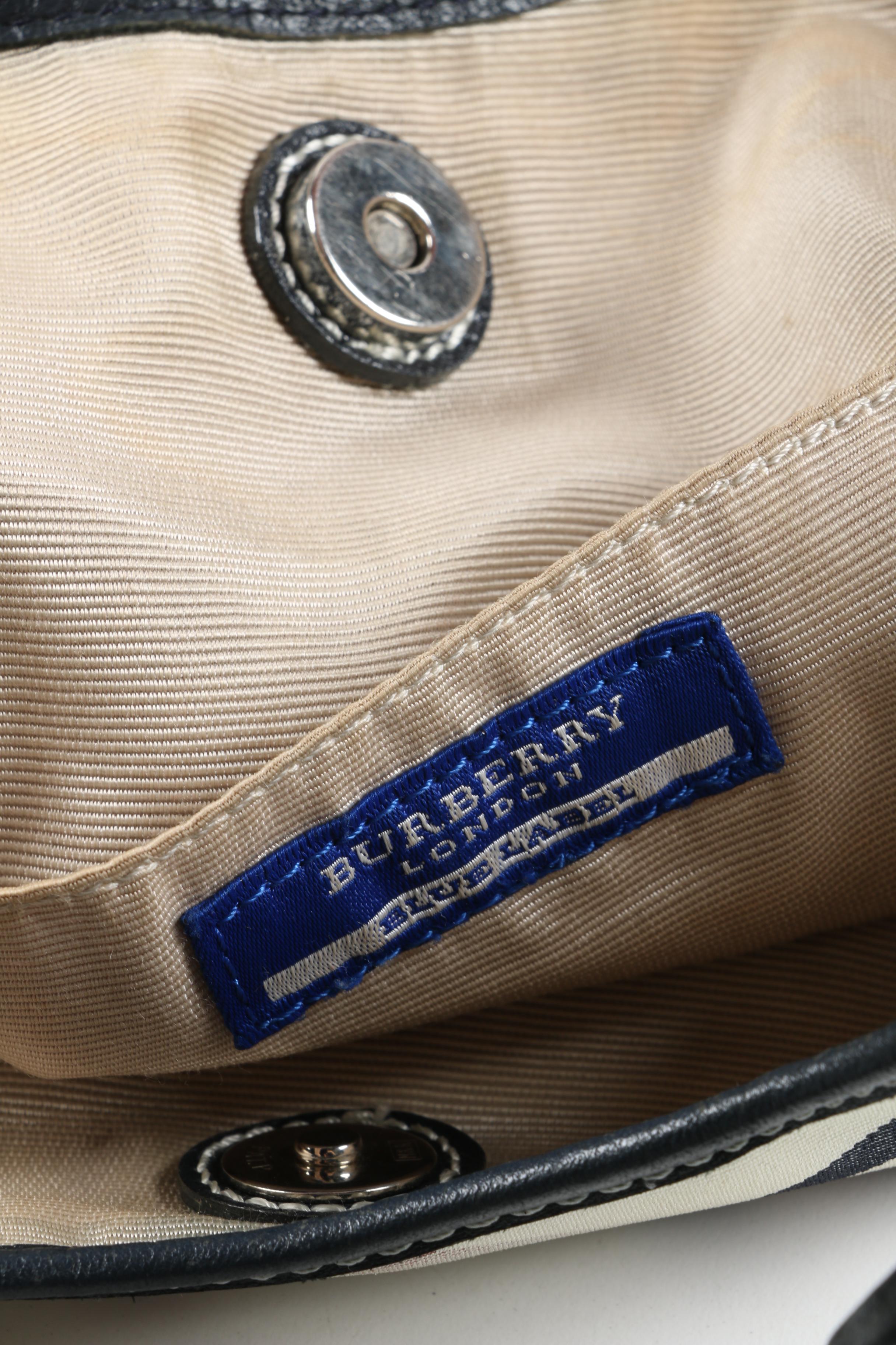 Burberry Blue Label Hobo Bag in White Nylon Plaid Canvas with Leather Trim