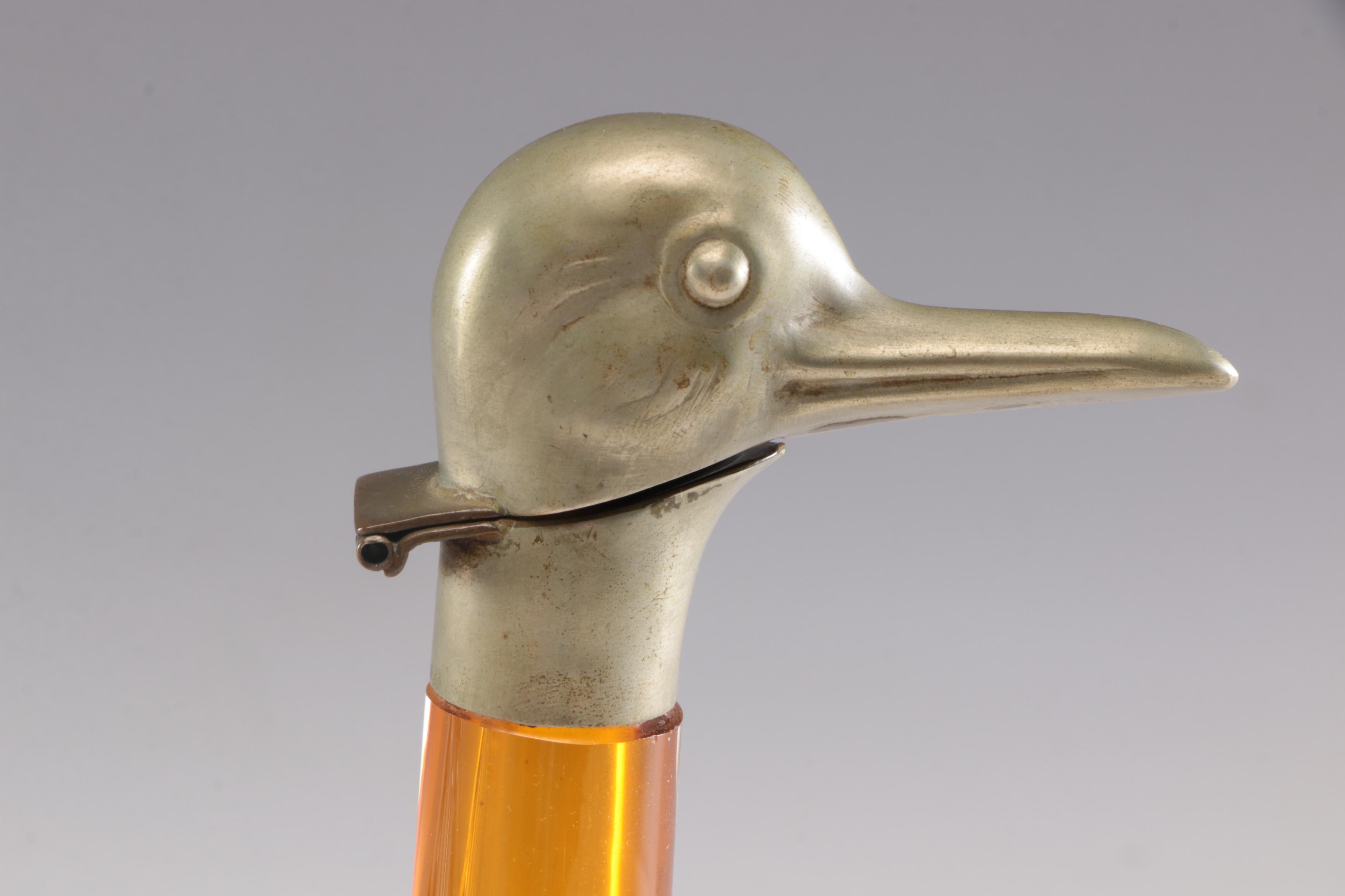 Karl Palda Czechoslovakian Amber Blown Glass Duck Claret Jug