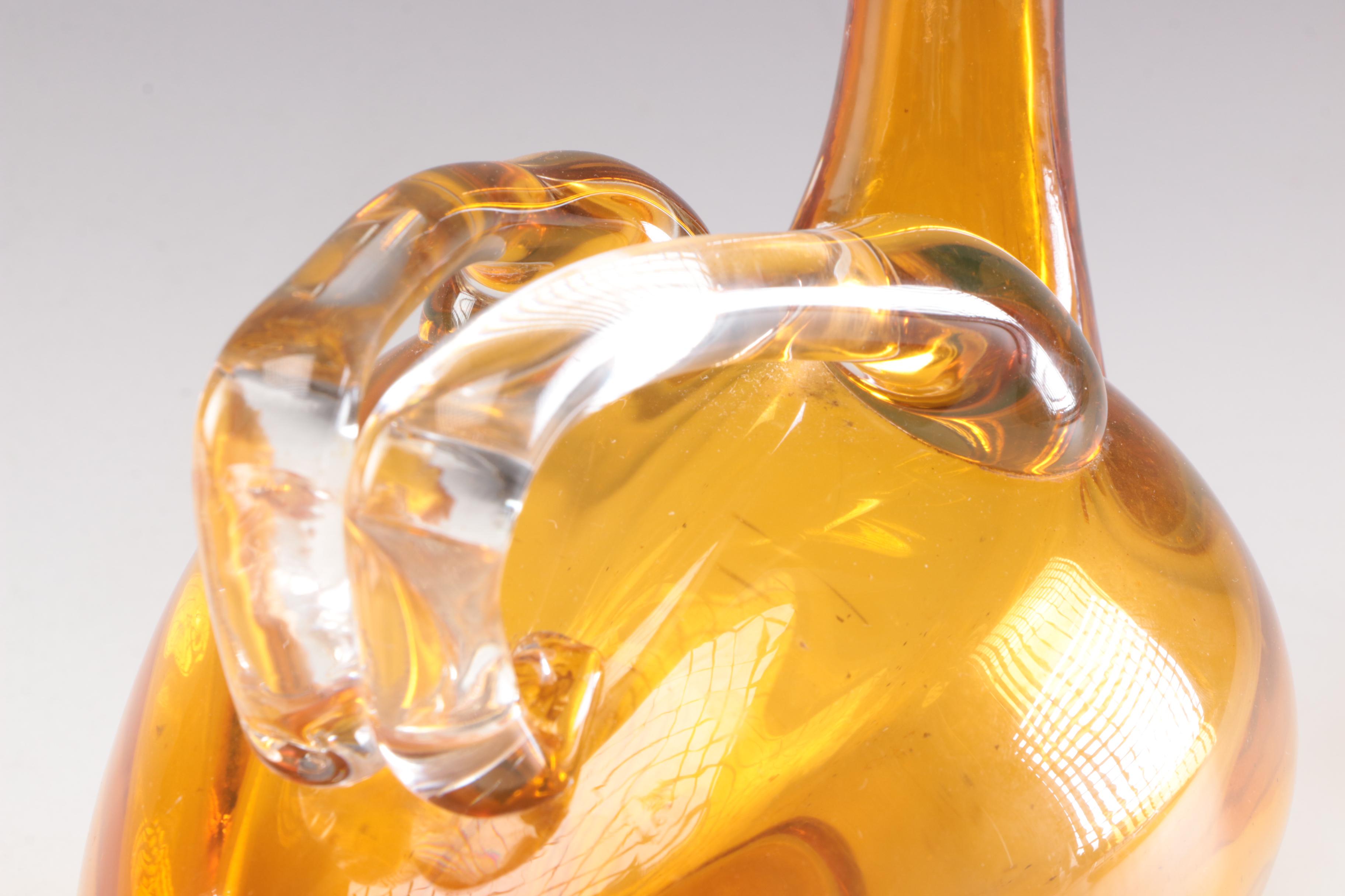 Karl Palda Czechoslovakian Amber Blown Glass Duck Claret Jug