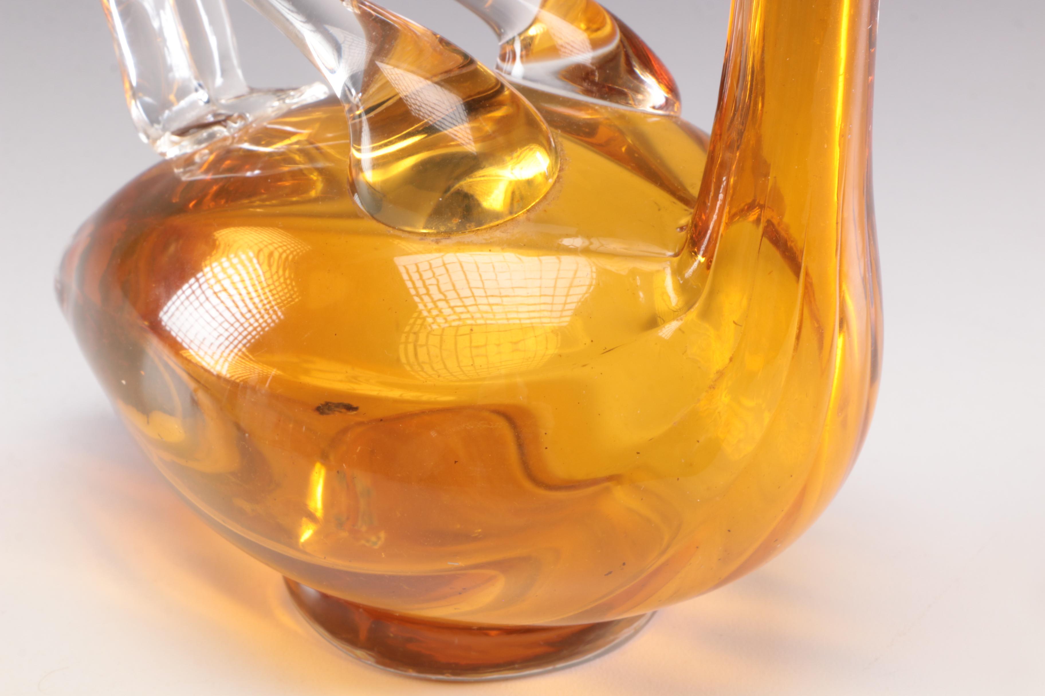 Karl Palda Czechoslovakian Amber Blown Glass Duck Claret Jug