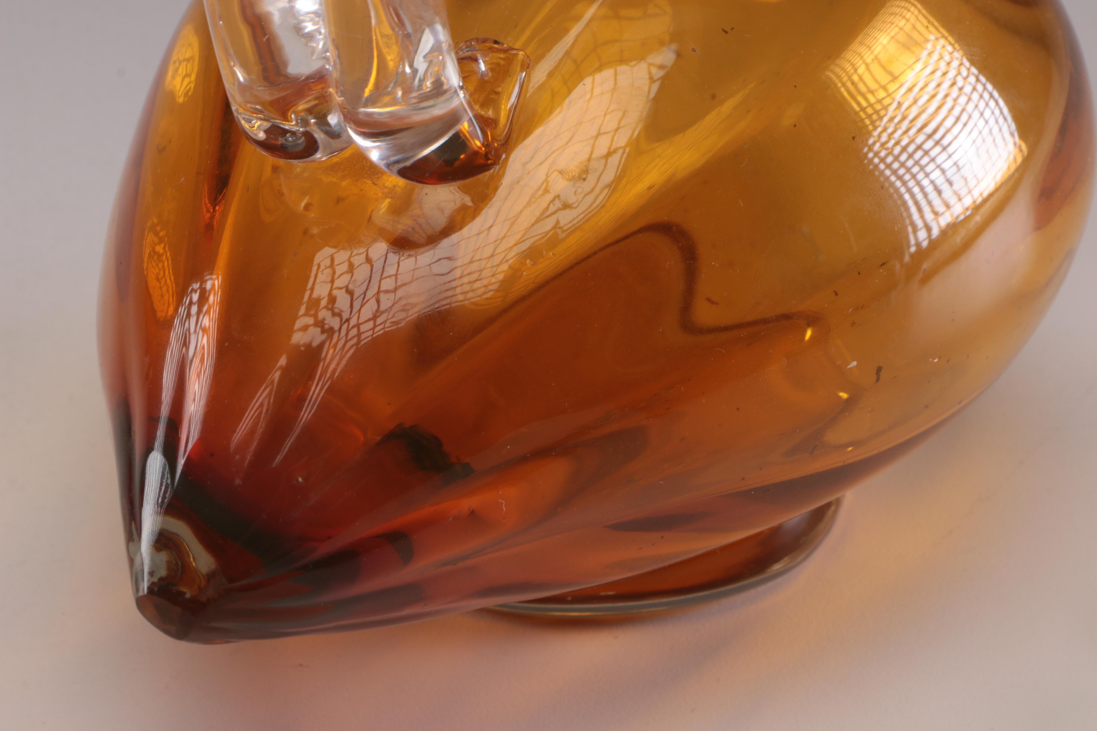 Karl Palda Czechoslovakian Amber Blown Glass Duck Claret Jug