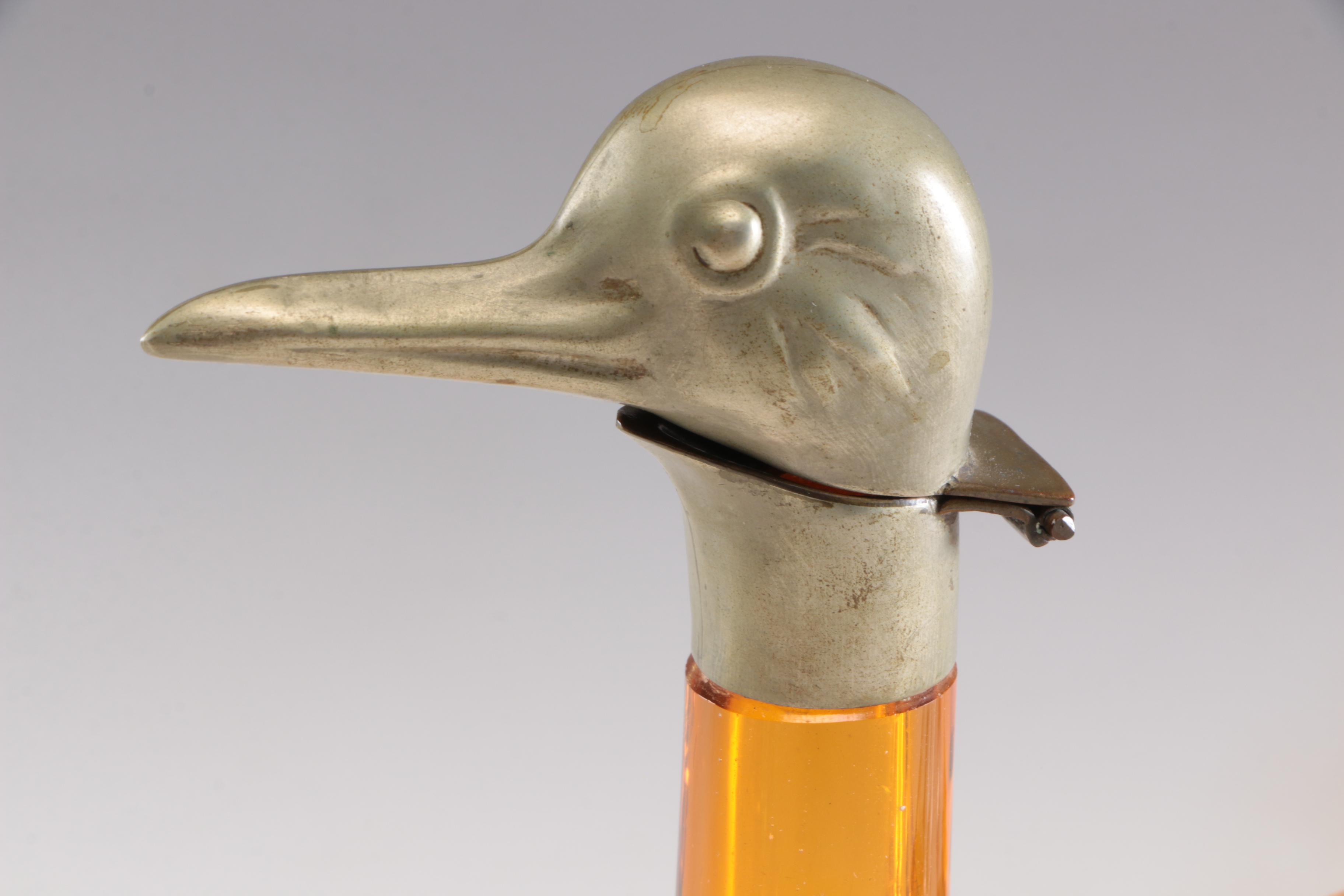 Karl Palda Czechoslovakian Amber Blown Glass Duck Claret Jug