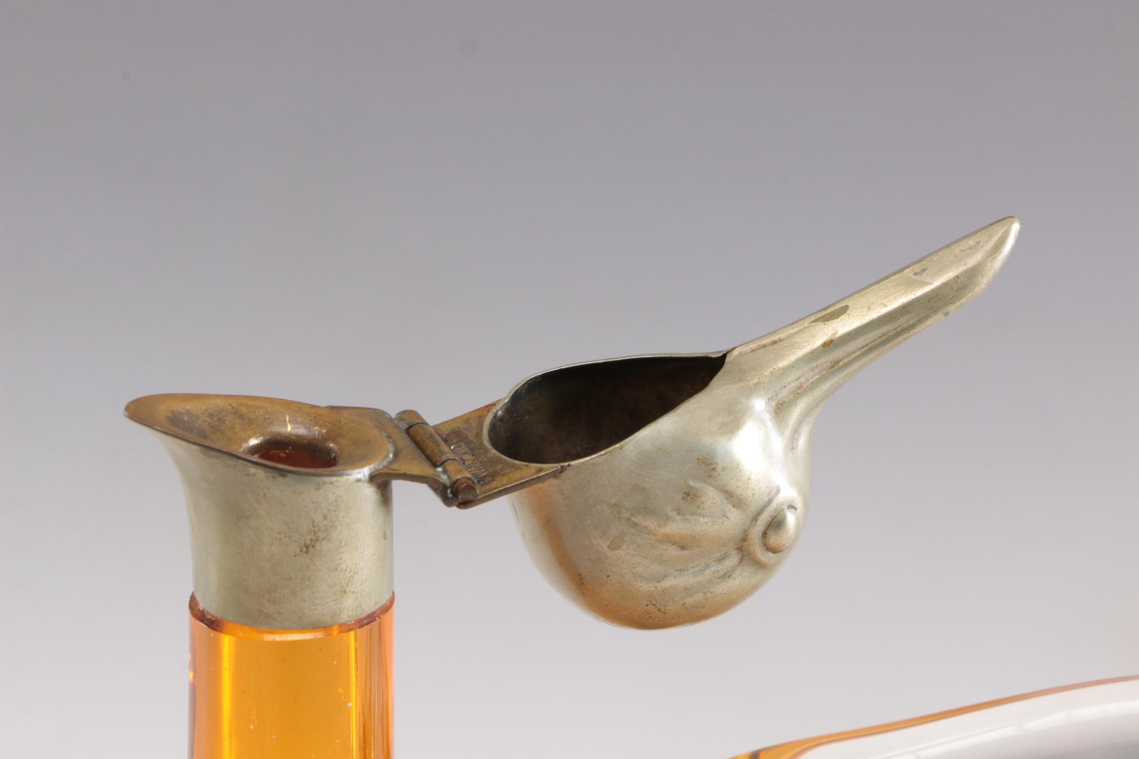 Karl Palda Czechoslovakian Amber Blown Glass Duck Claret Jug