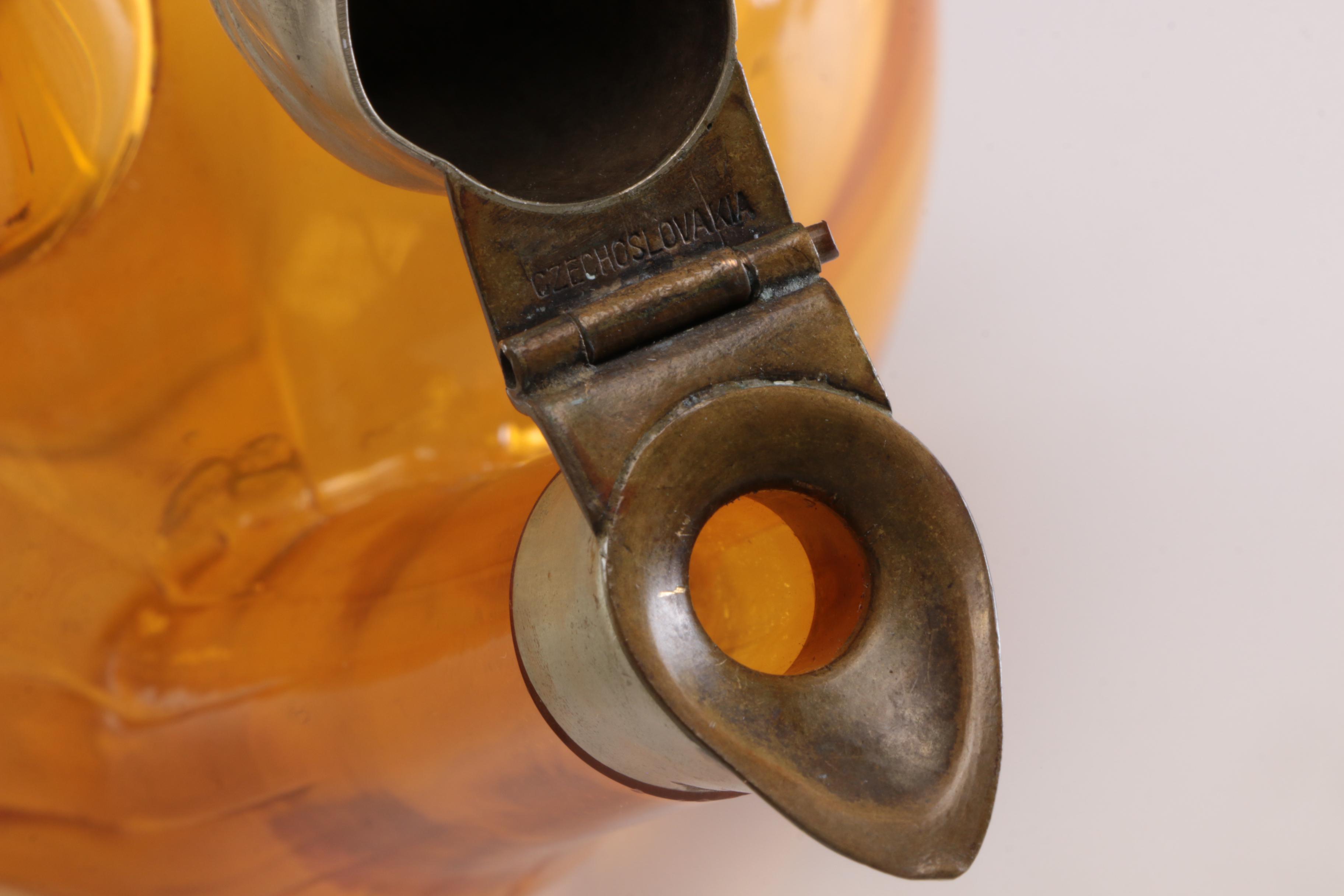 Karl Palda Czechoslovakian Amber Blown Glass Duck Claret Jug