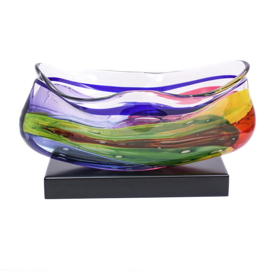 Leon Applebaum Art Glass "Lava Bowl" Centerpiece Sculpture, Contemporary
