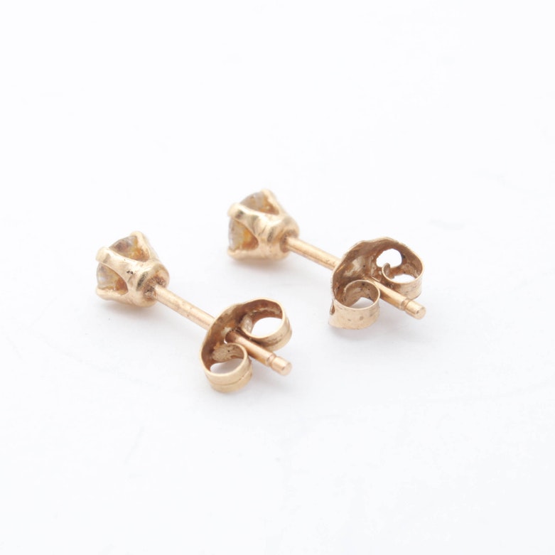 14K Yellow Gold Diamond Stud Earrings