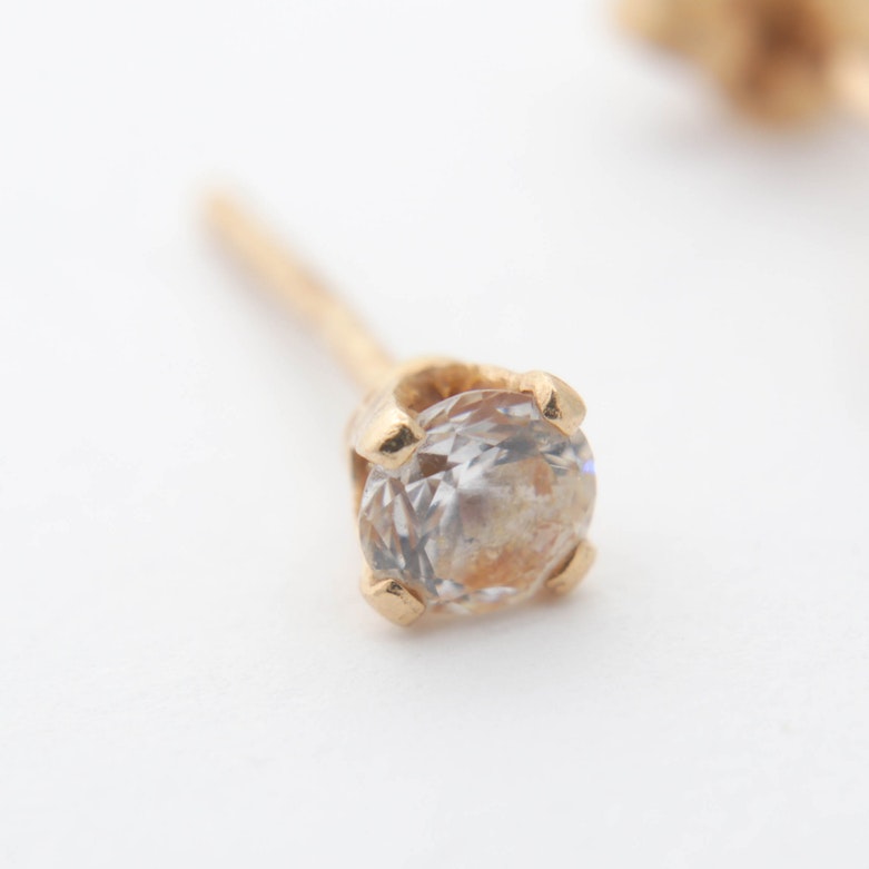 14K Yellow Gold Diamond Stud Earrings