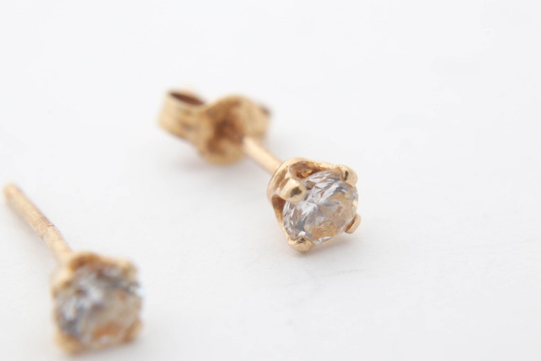 14K Yellow Gold Diamond Stud Earrings
