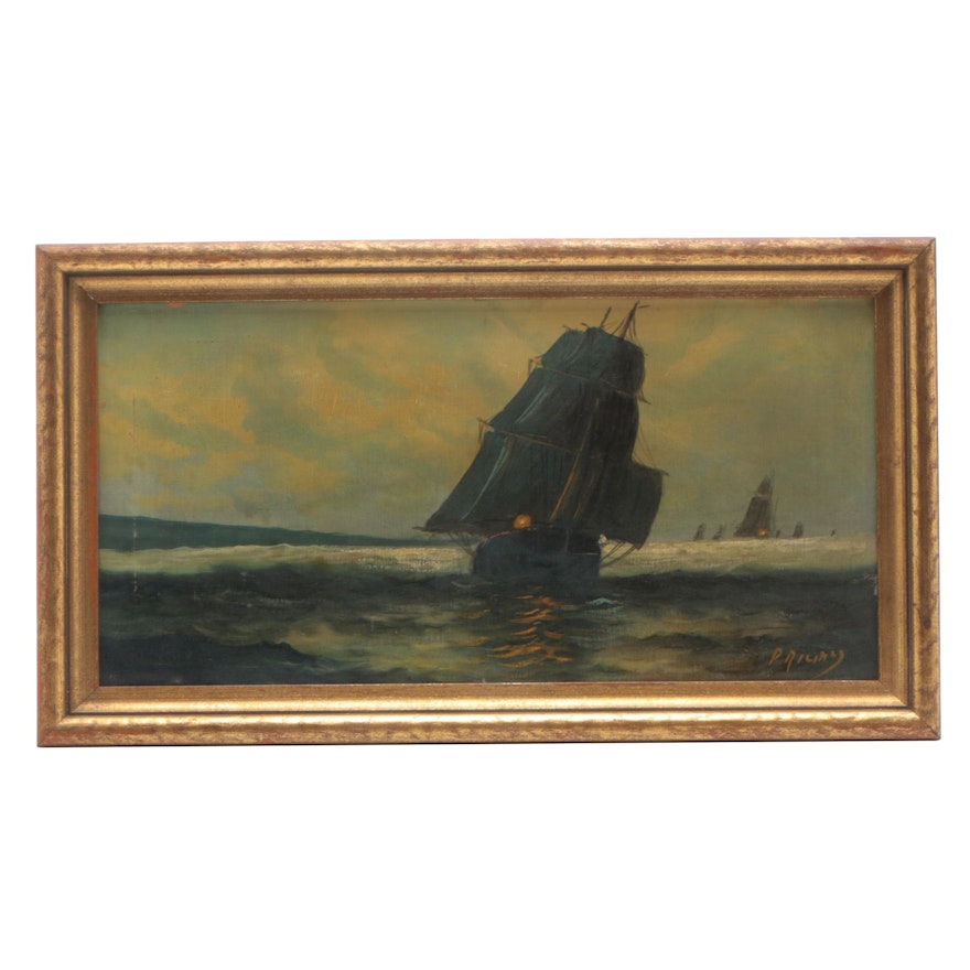 Early 20th Century Nautical Oil Painting